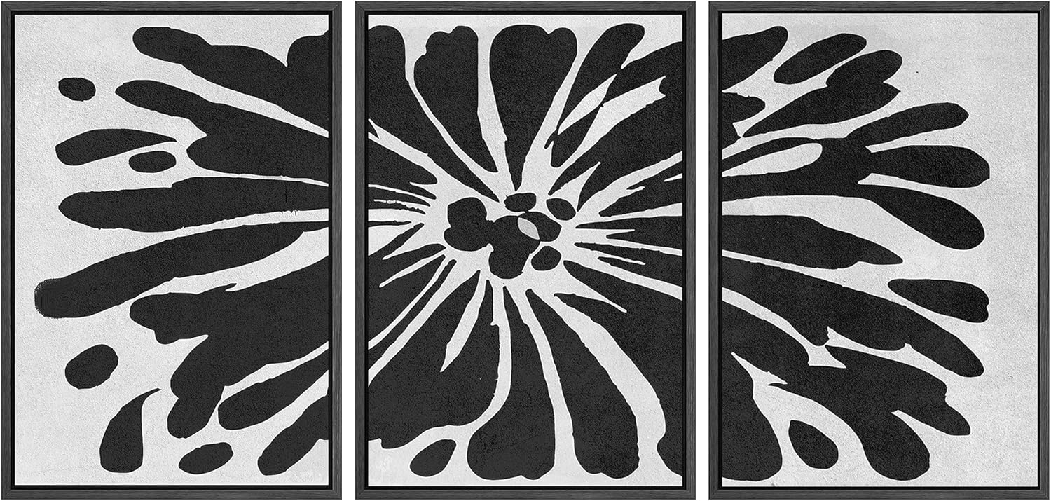 Framed Modern Fabric Wall Art — 16" — 24"x36"x3 Panels Black