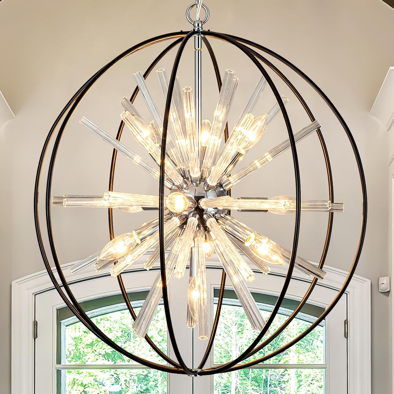 Luxe Black Chandelier — 12-Light — Globe D22"