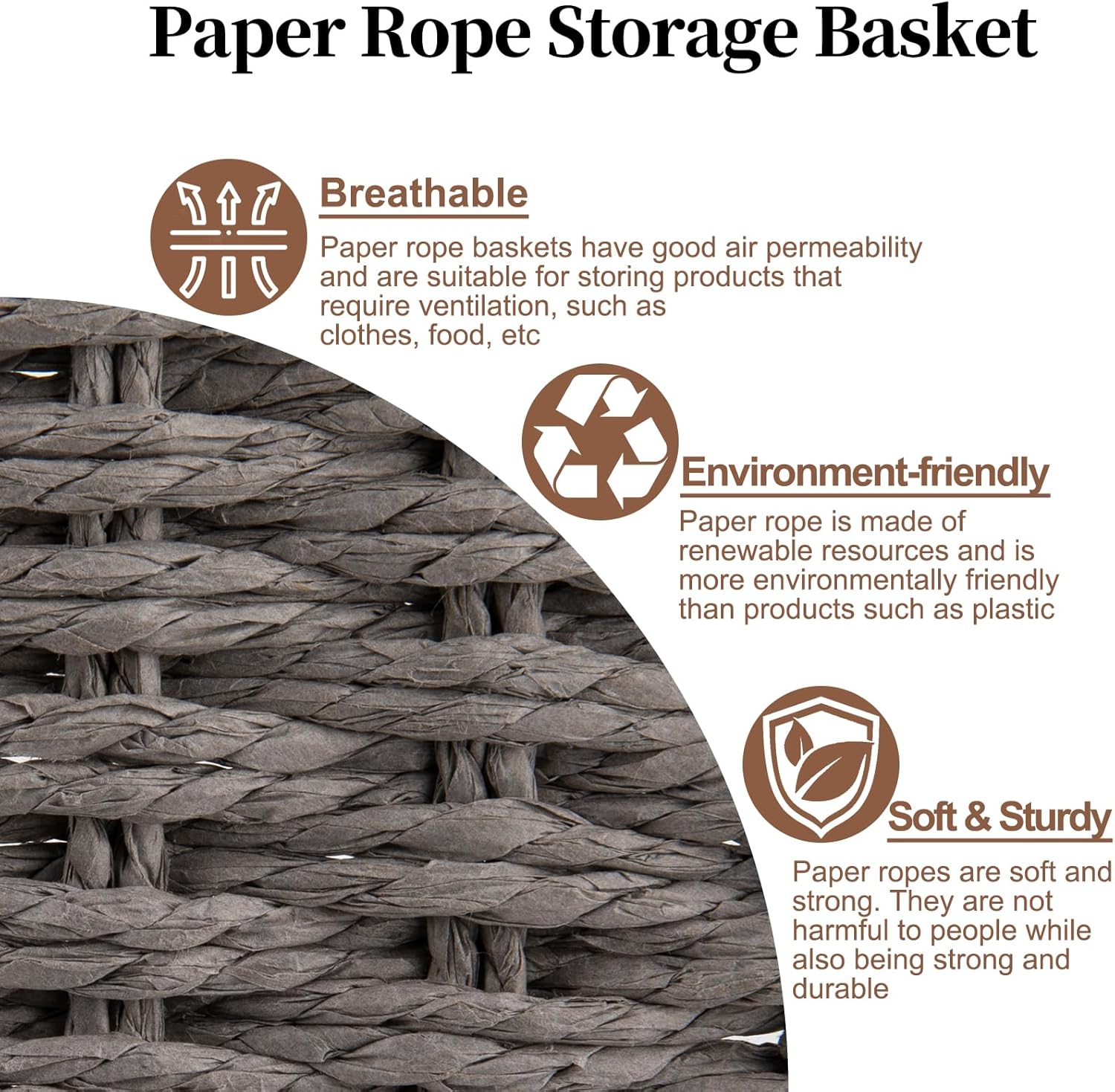 Hand-Woven Boho Brown Storage Basket — Set of 3 - View 8