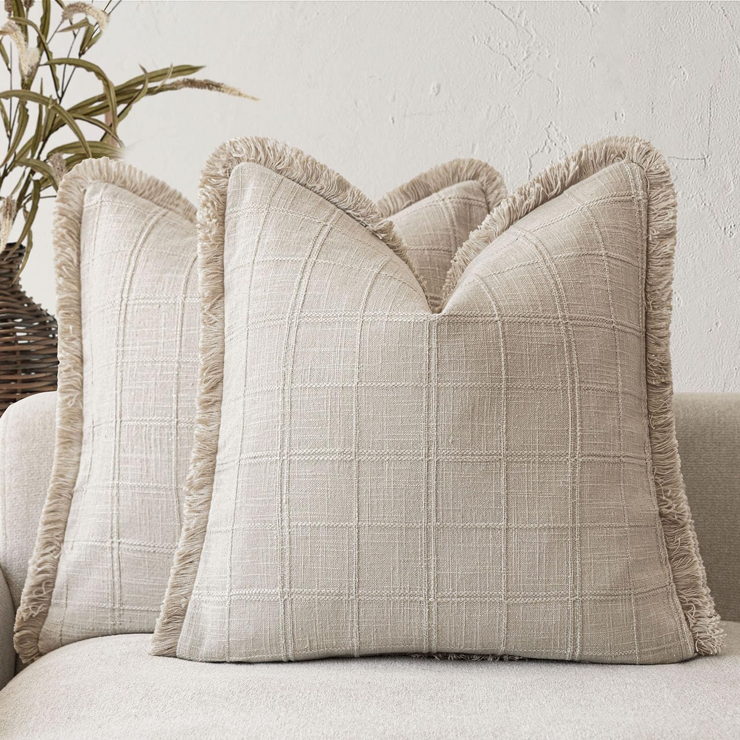 Linen Boho Beige Throw Pillow Cover — 18"