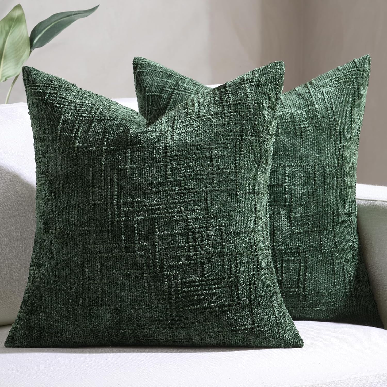 Chenille Boho Beige Throw Pillow Cover — 18" — Green