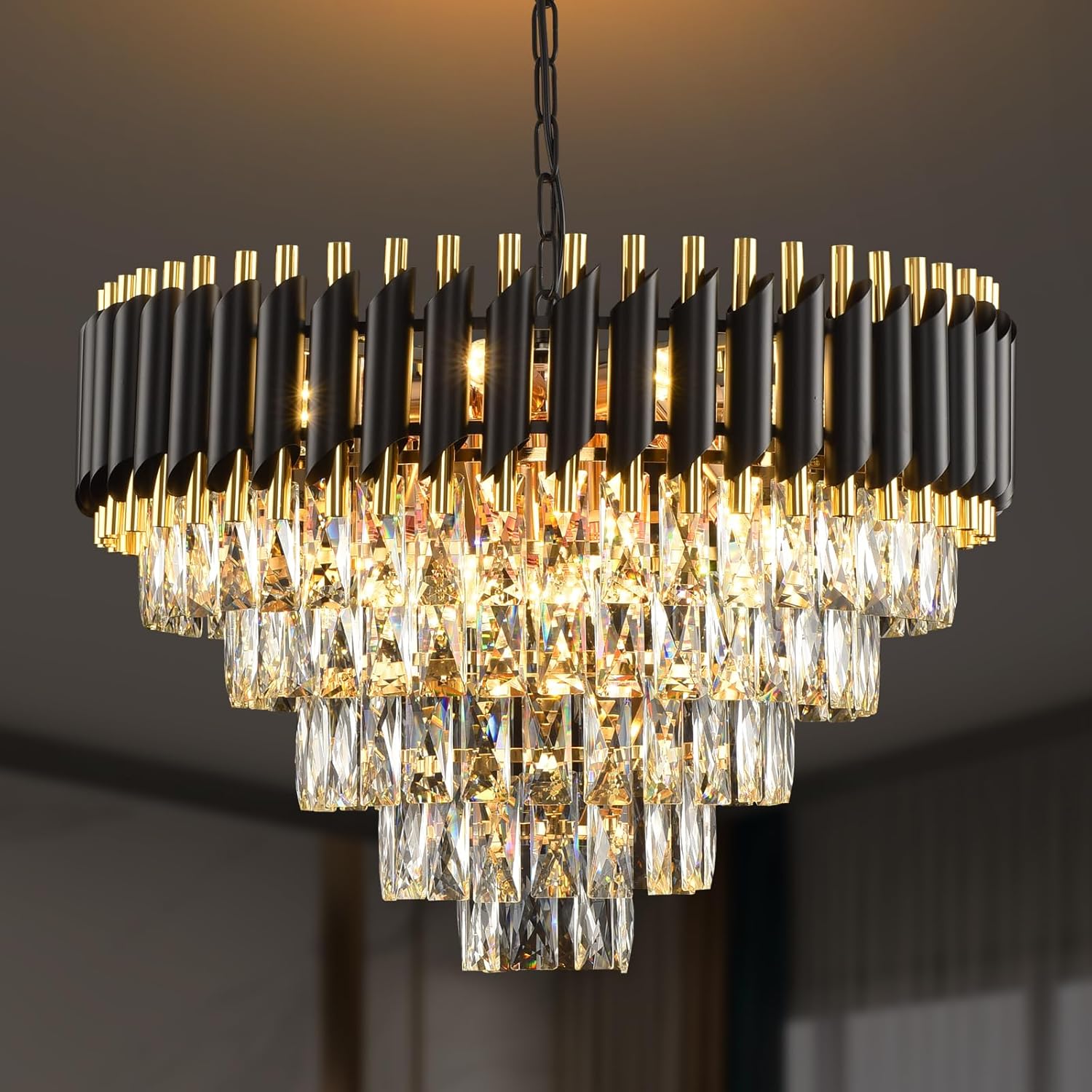 Round Luxe Black Chandelier — 5-Light — Black 1 and Gold 1
