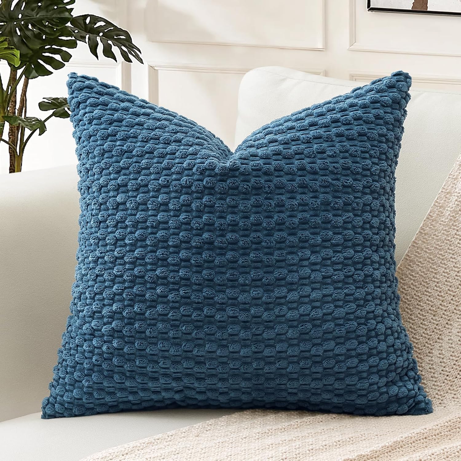 Lumbar Boho Beige Throw Pillow Cover — 24" — Blue