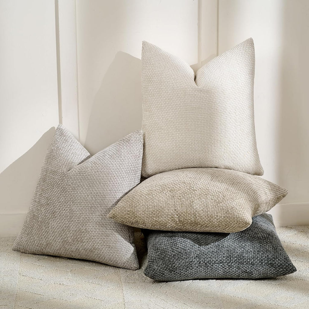 Chenille Boho Beige Throw Pillow Cover — 20" - View 2