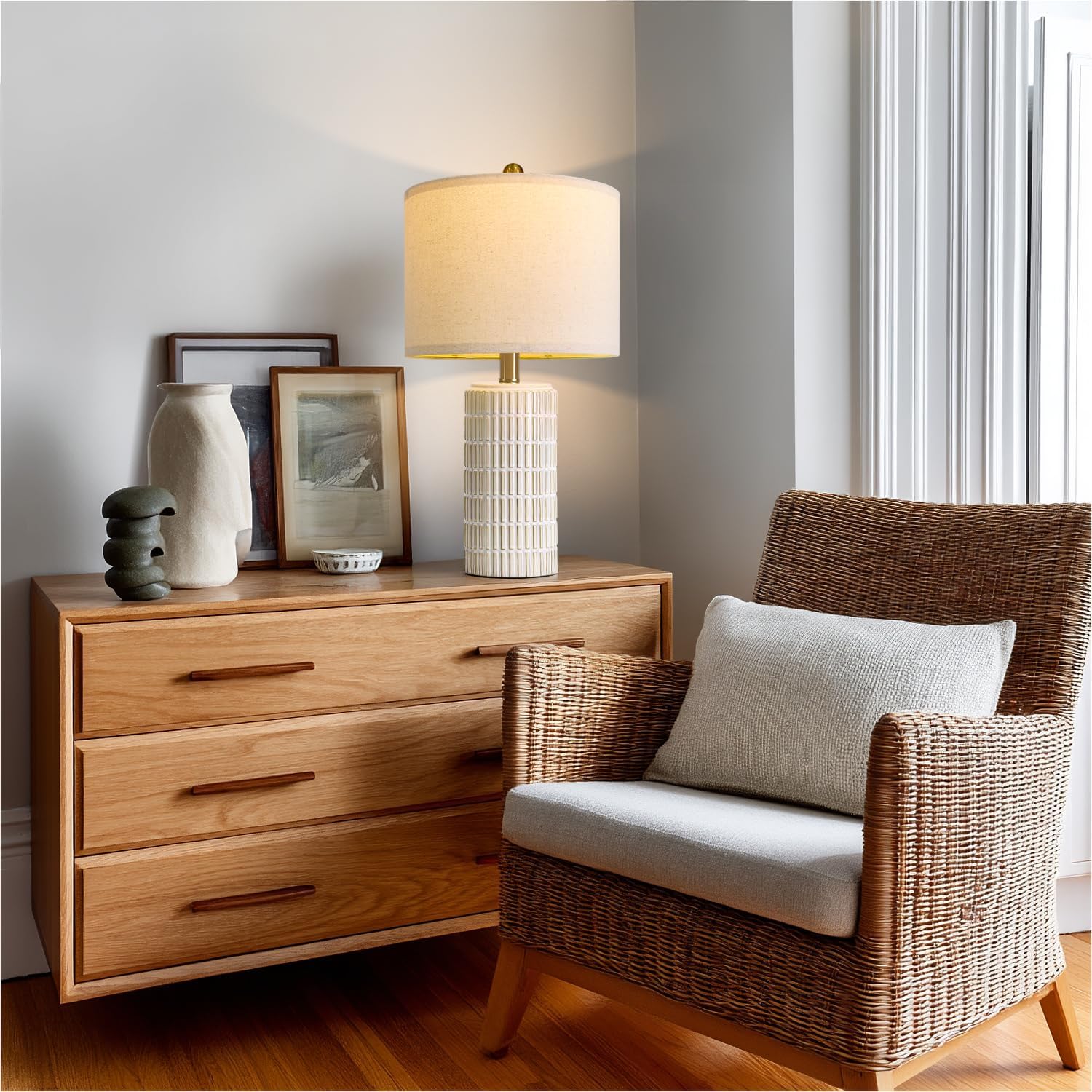 Farmhouse Beige Bedside Lamp — 20.75" - View 4