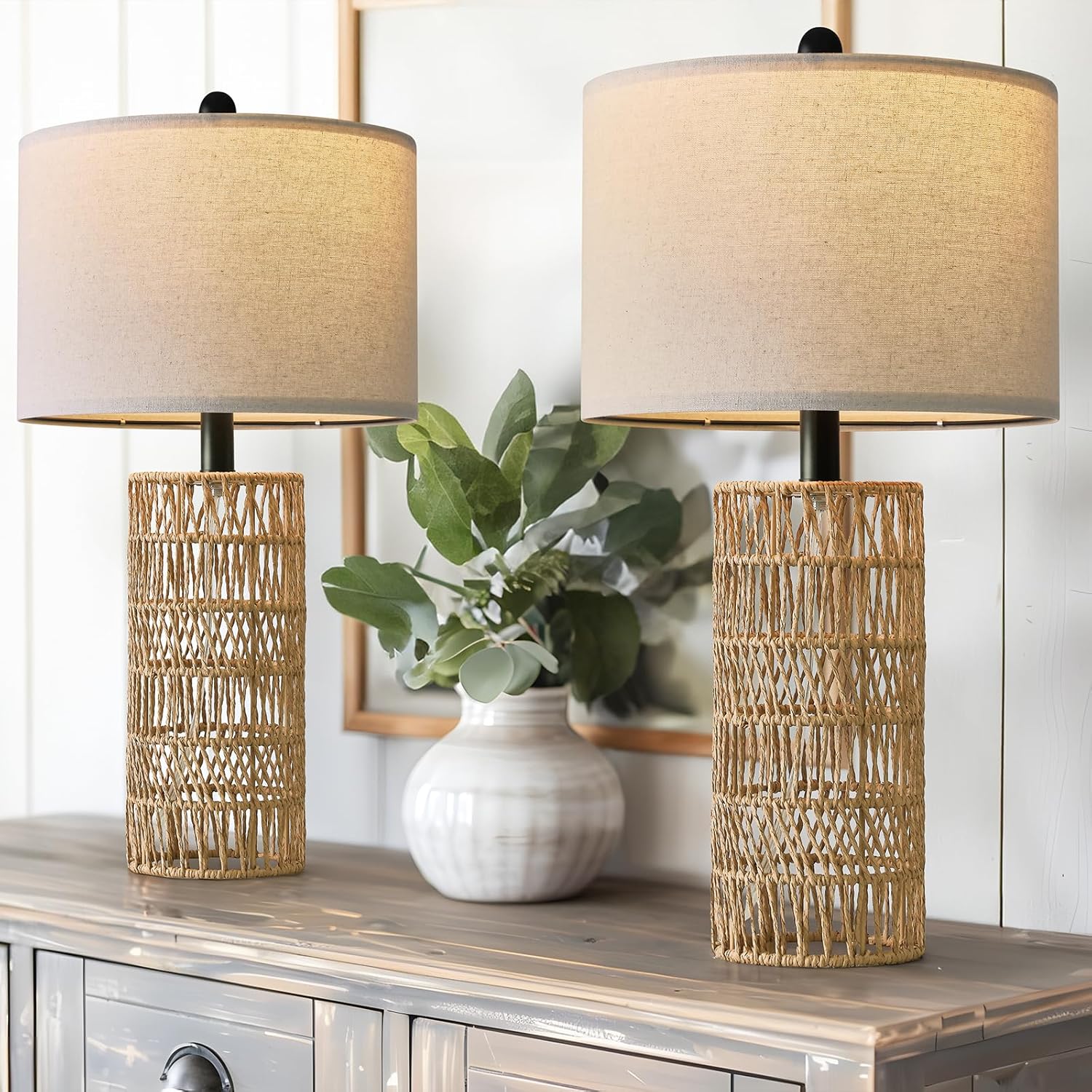 Boho Black Bedside Lamp — 21" — Brown and Black