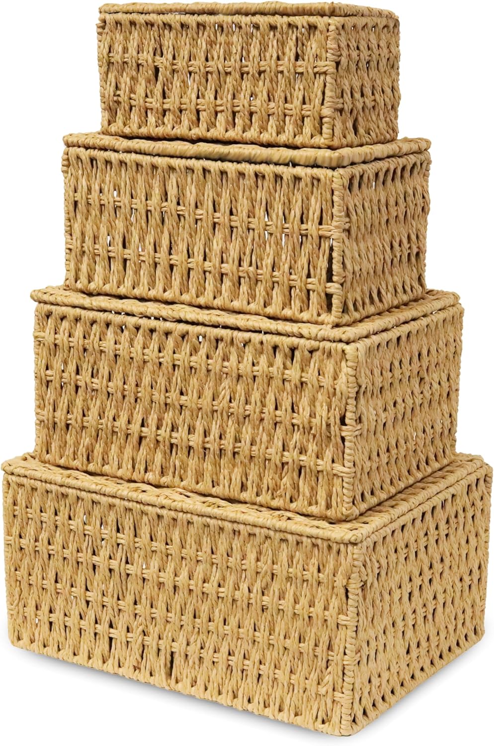 Boho Rattan Storage Basket — Set of 4 — NO LINER (Tower)