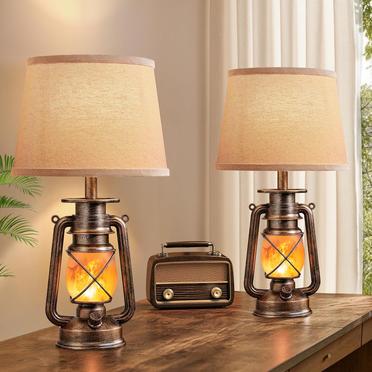 Vintage Farmhouse Black Bedside Lamp — 18.72" — Black and Gold
