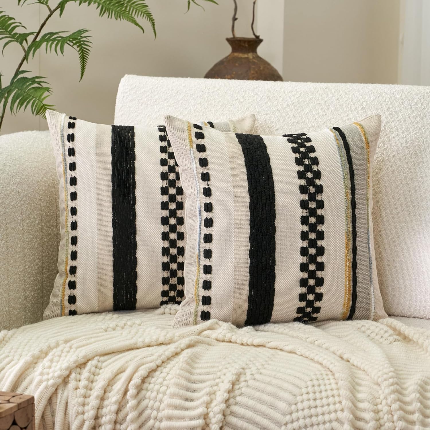 Tufted Boho Black Throw Pillow Cover — 18" — Black