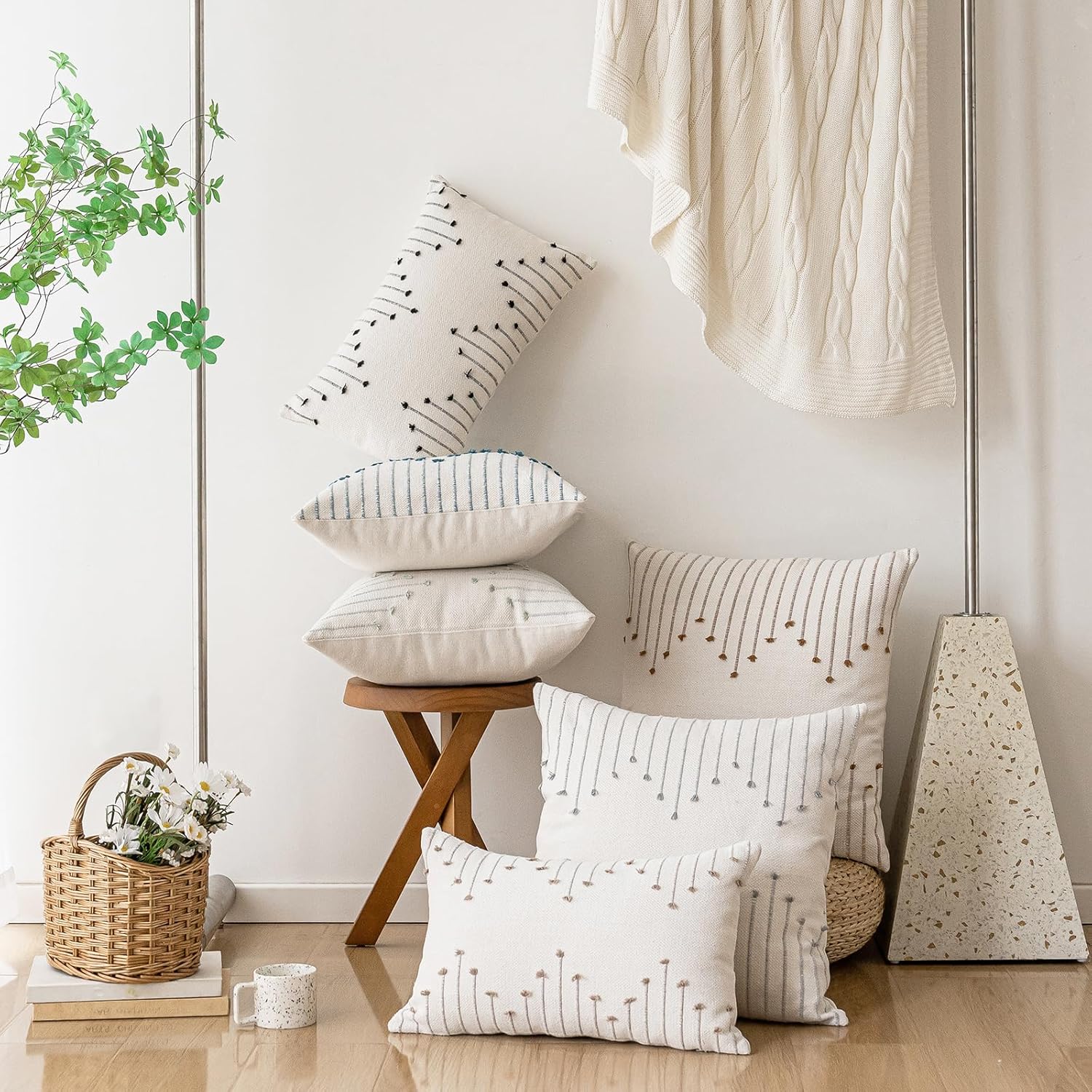 Boho Beige Throw Pillow Cover — 18" - View 6