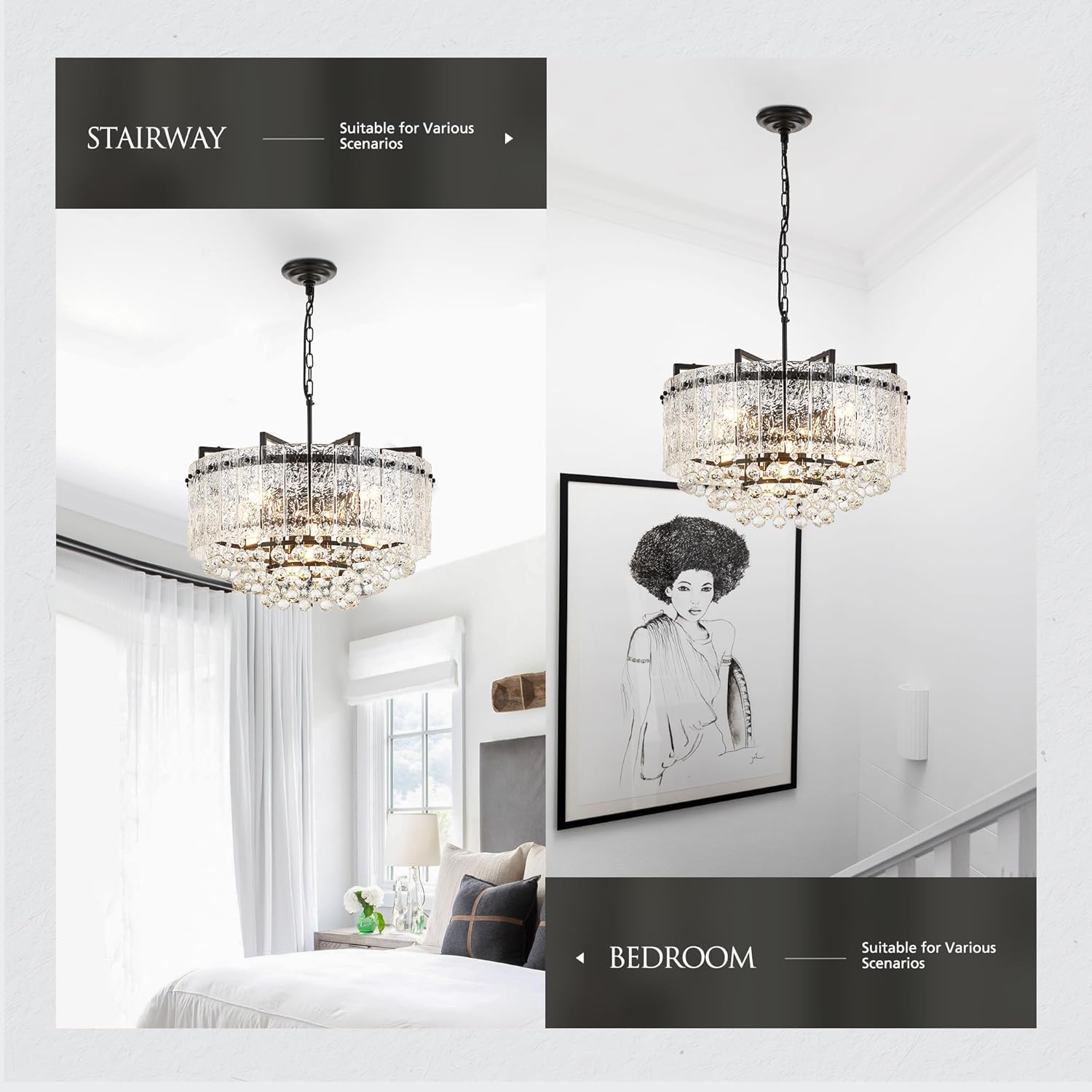Round Luxe Black Chandelier — 10-Light - View 7