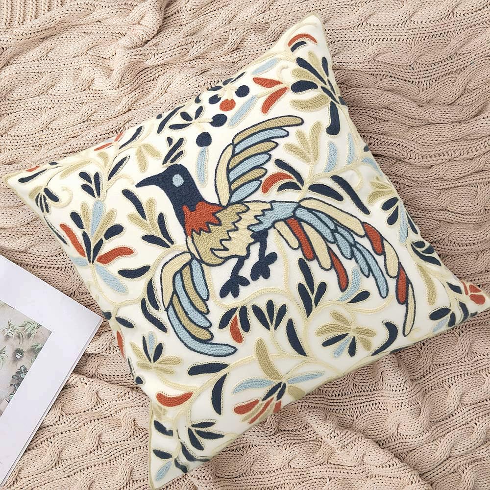 Embroidered Boho Blue Throw Pillow Cover — 18" - View 7
