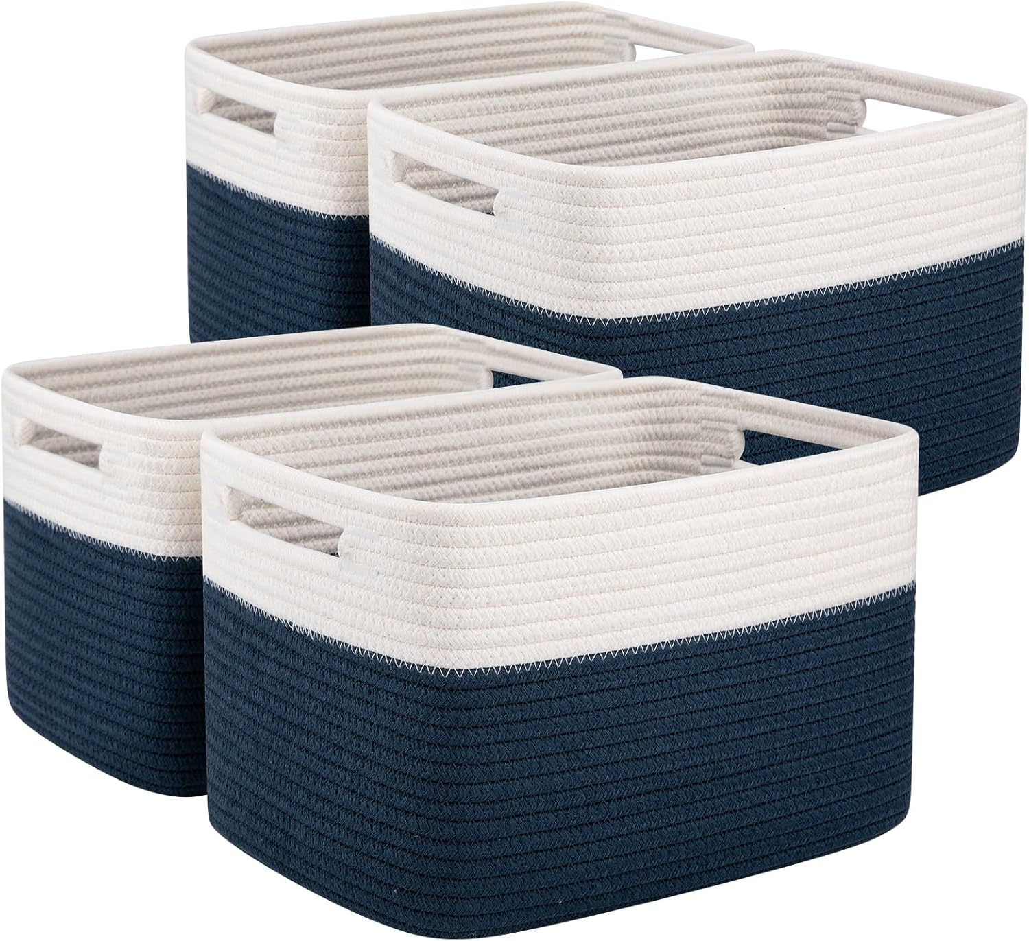 Boho Black Woven Basket — 13" — Blue & White