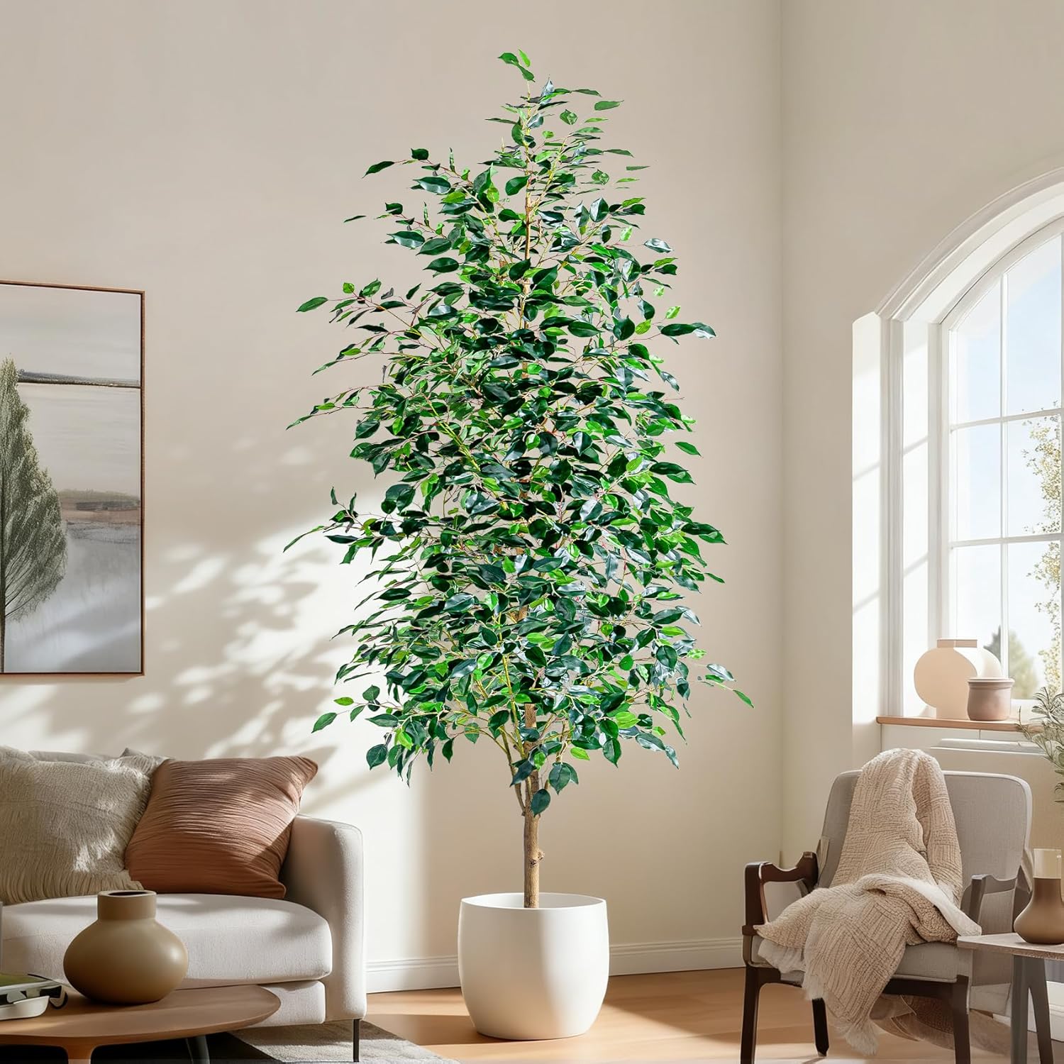 Green Artificial Plant — Green Leaf With White Pot