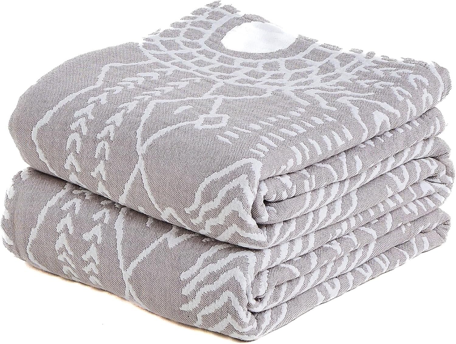 Boho Blue Throw Pillow — 50" — Grey Herringbone