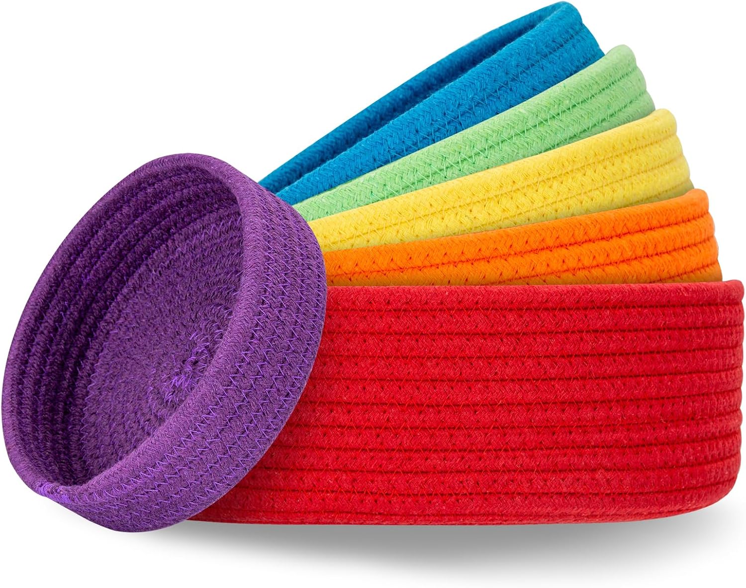 Round Boho Beige Woven Basket — Rainbow