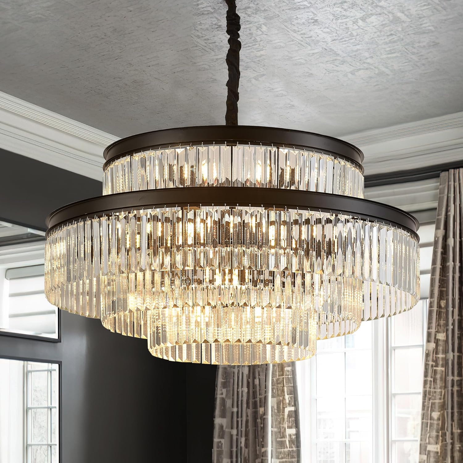 Round Luxe Black Chandelier — 10-Light — Diameter 31.5"