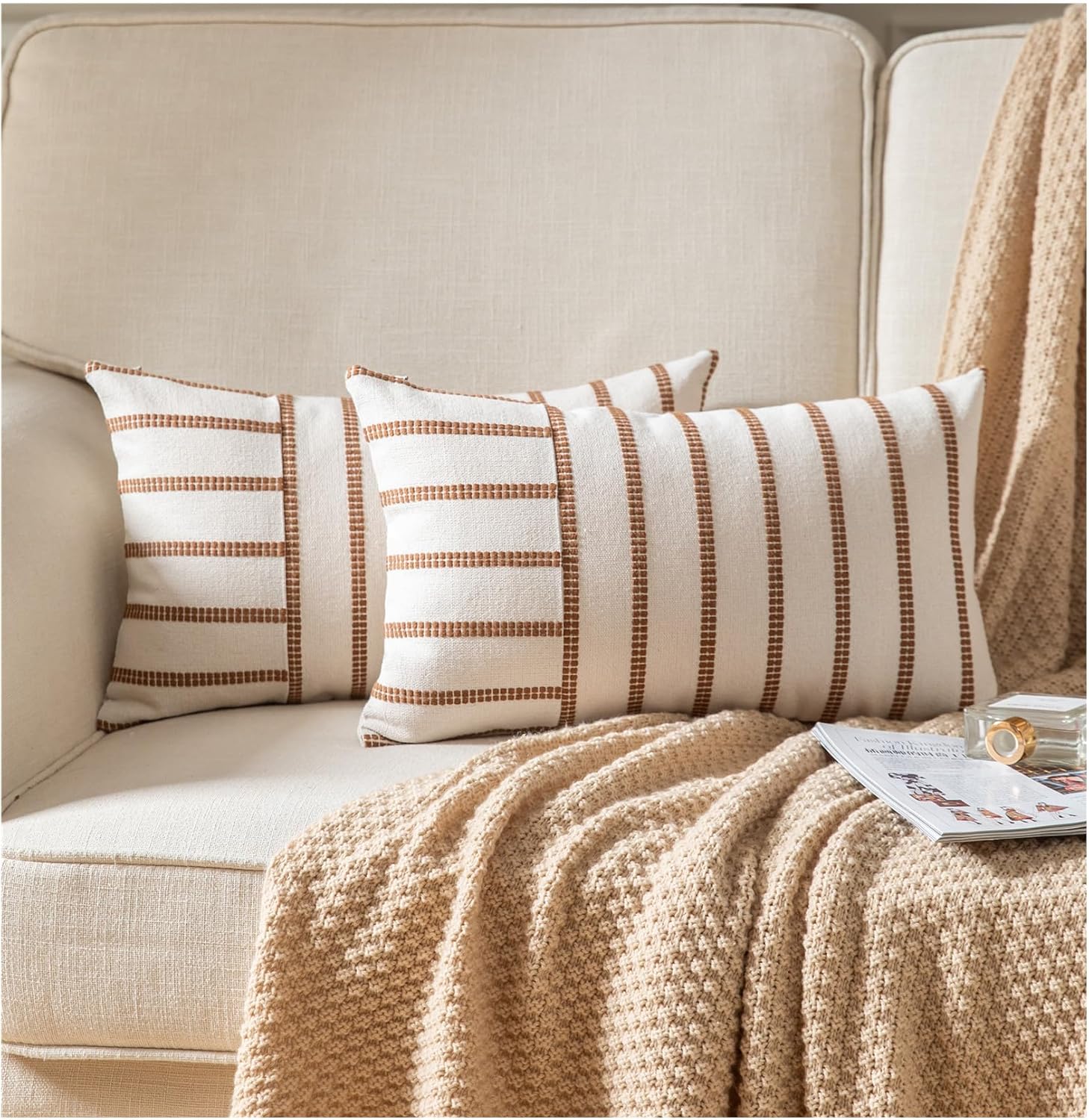 Boho Beige Throw Pillow Cover — 20" — Light Brown