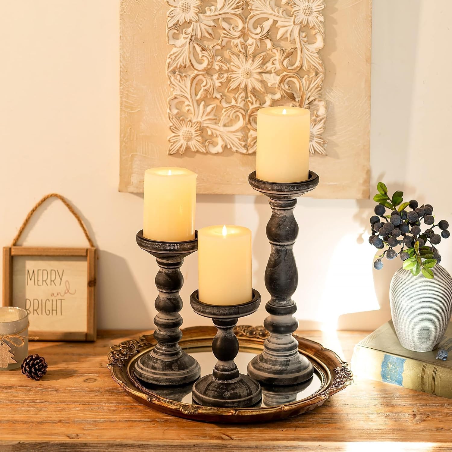 Farmhouse Black Pillar Candle — 5.9" - View 4