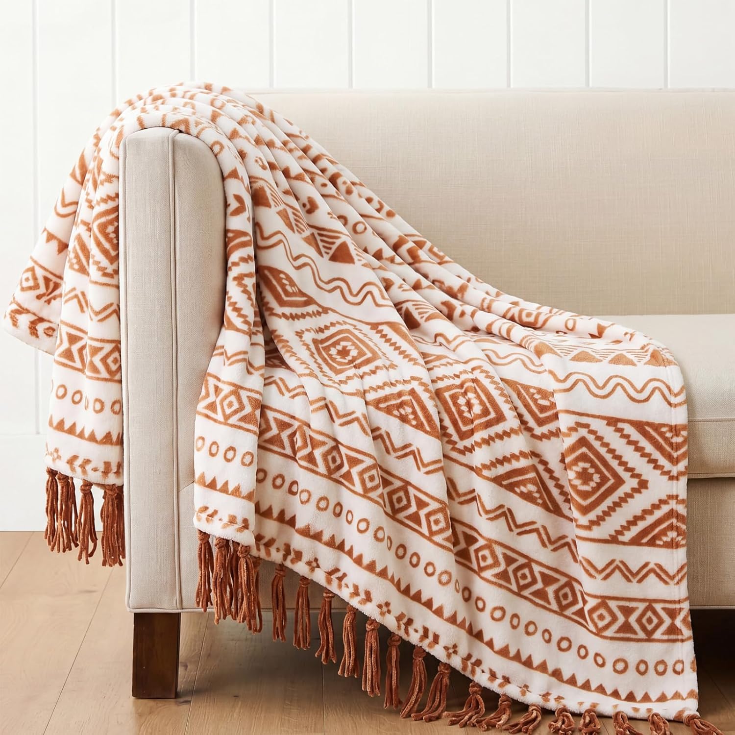 Vintage Boho Beige Throw Pillow — 60" — Terracotta
