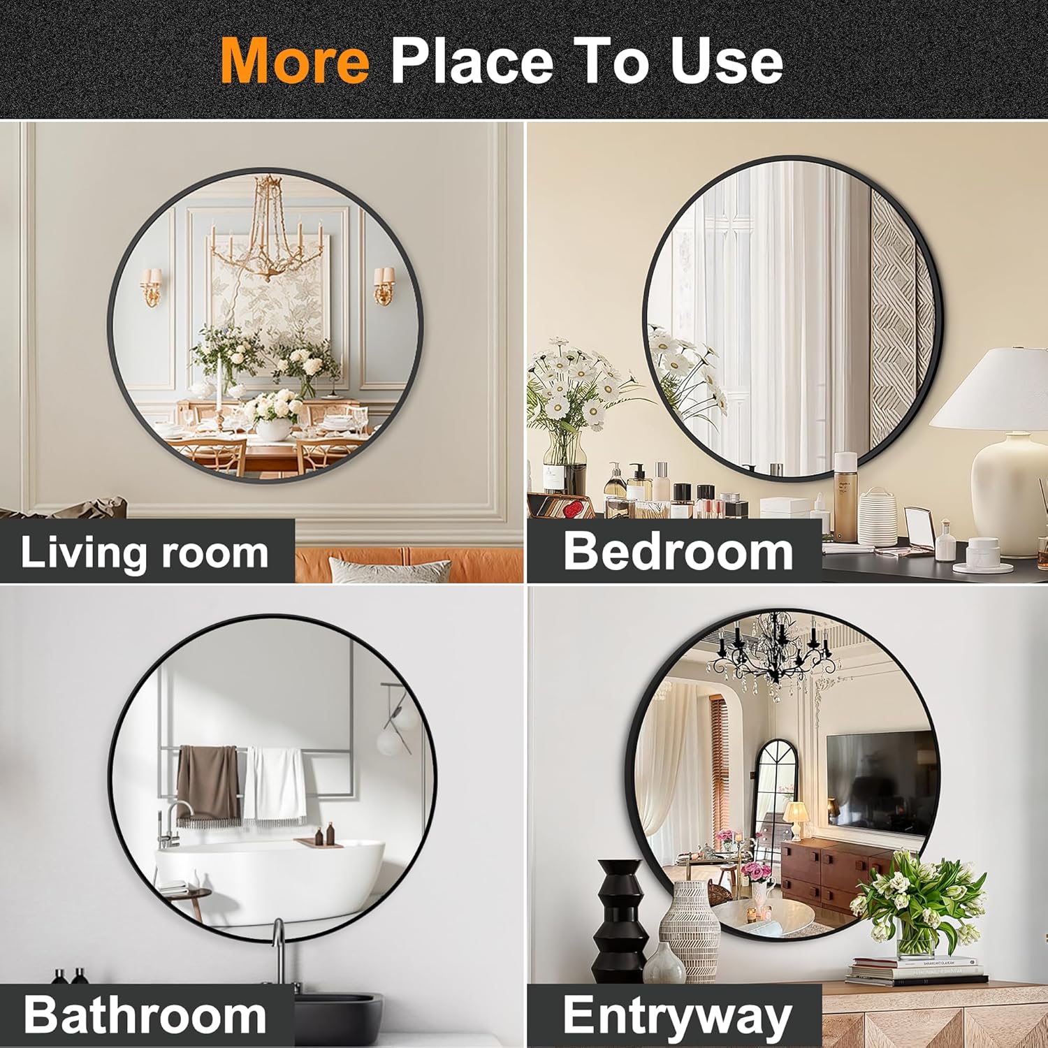 Round Black Wall Mirror — 22" - View 6