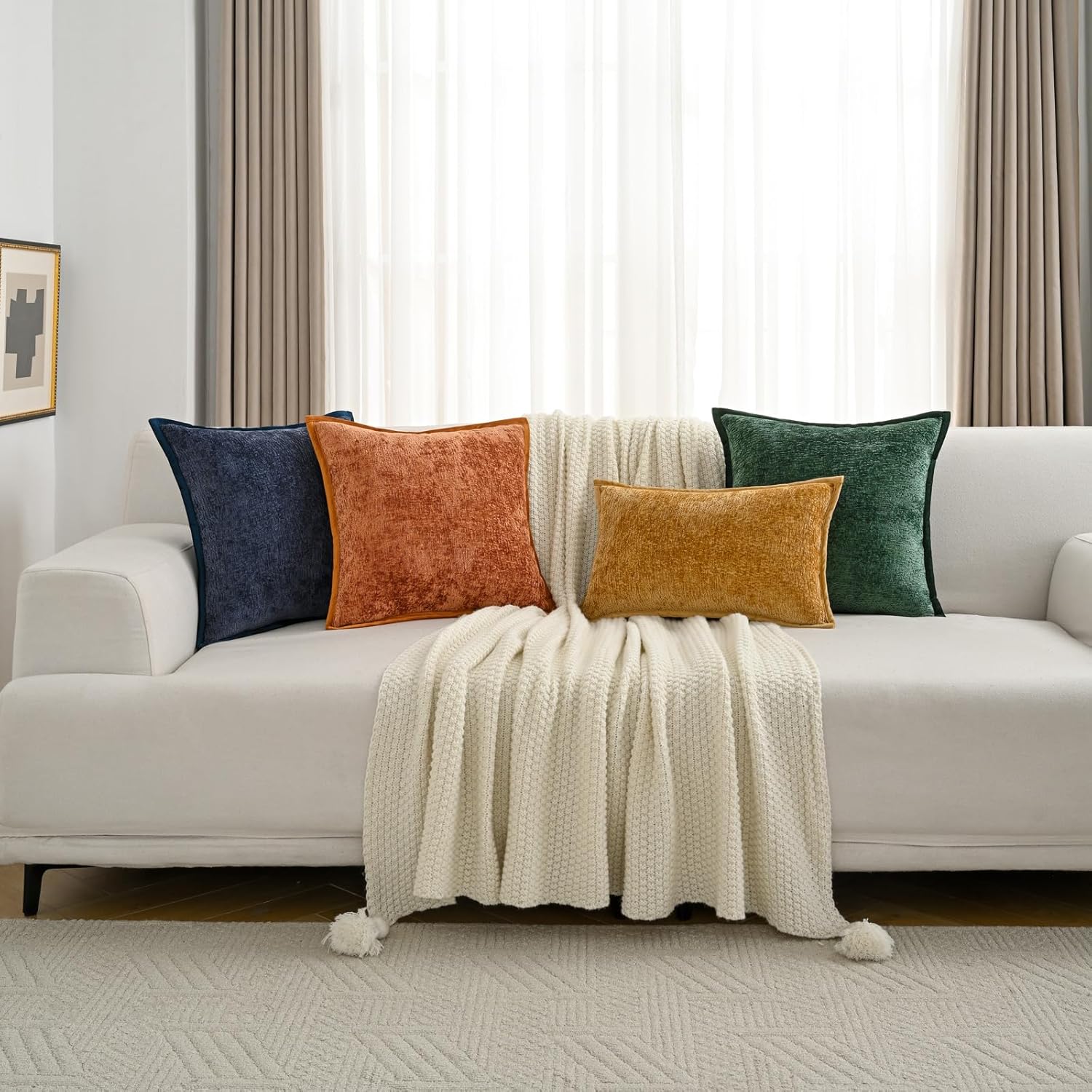 Chenille Beige Throw Pillow Cover — 20" - View 6