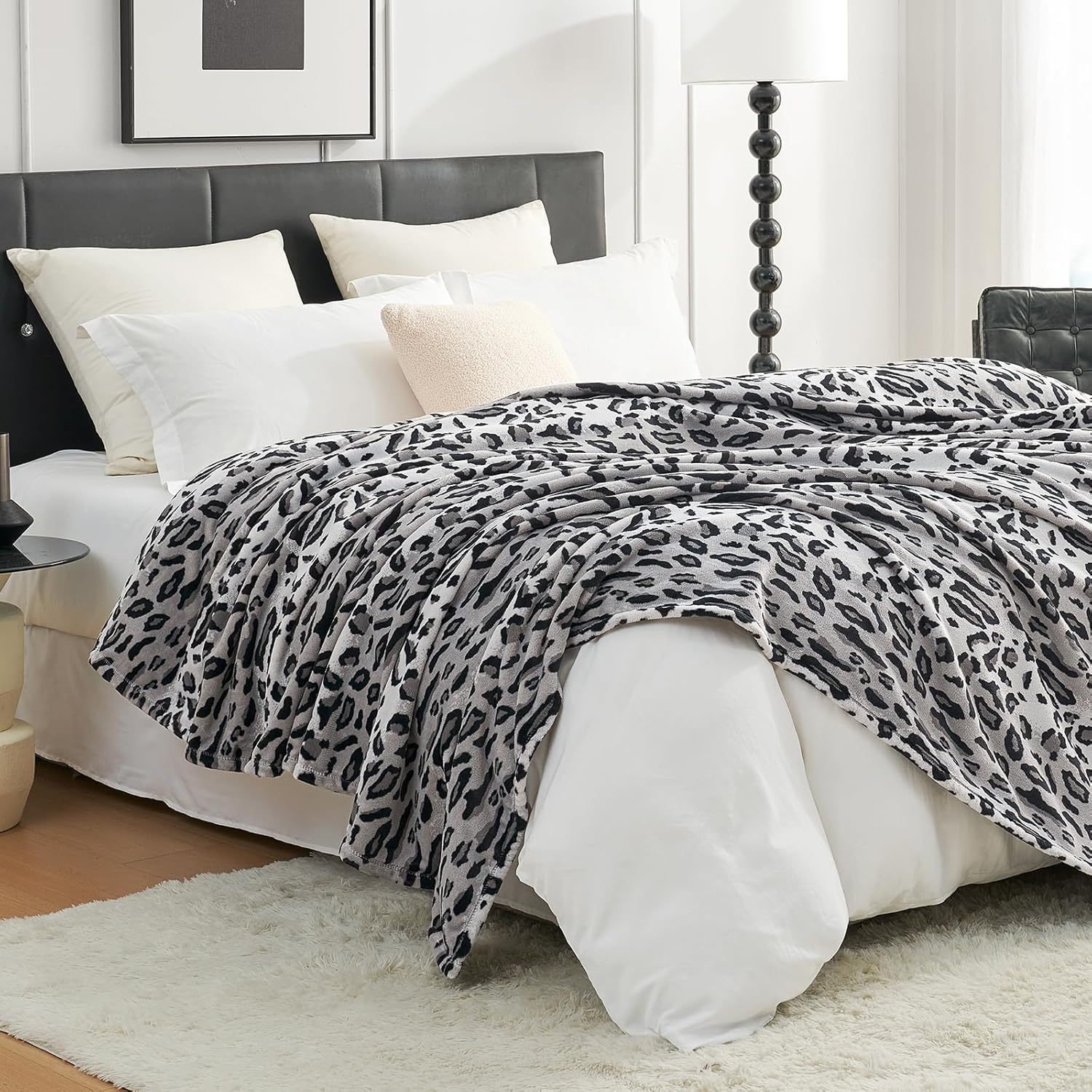 Beige Throw Pillow — 50" — Silvery Leopard