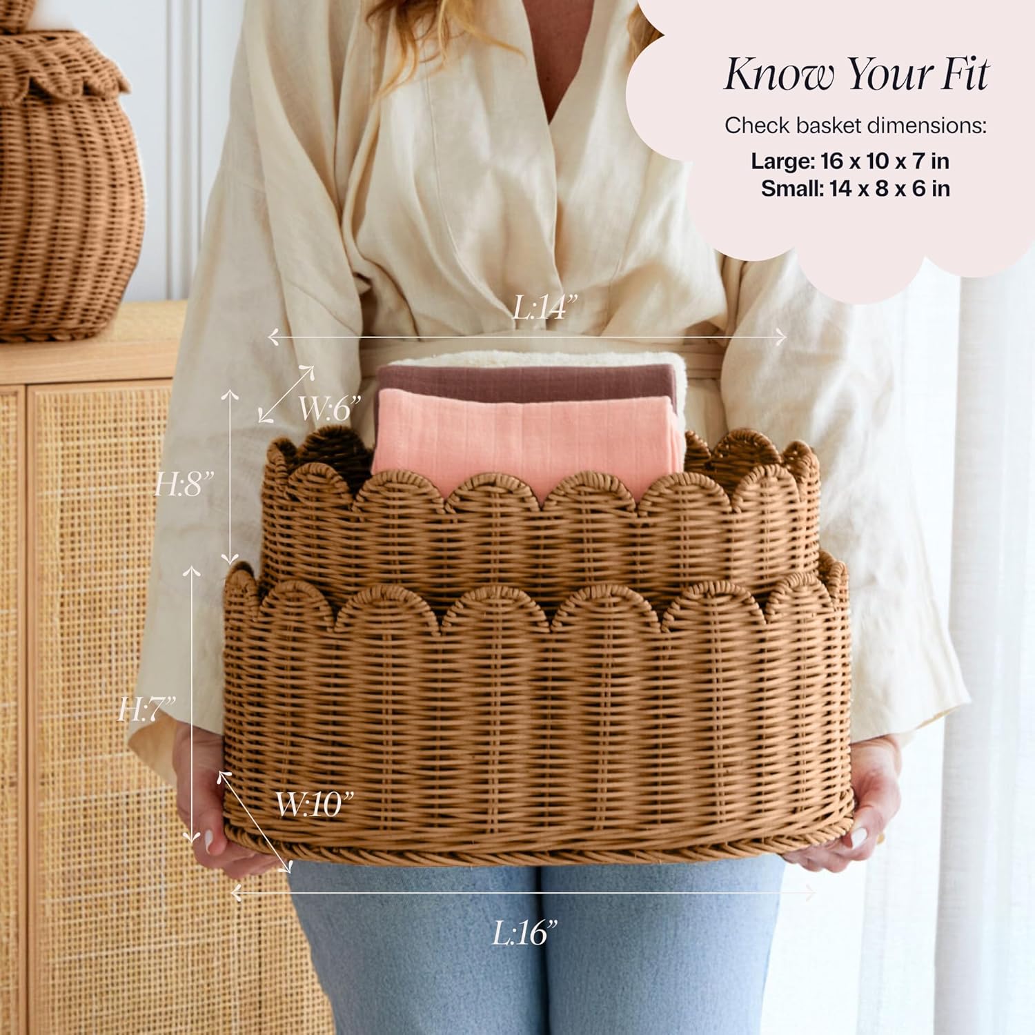 Hand-Woven Boho Beige Vase — 7" - View 4