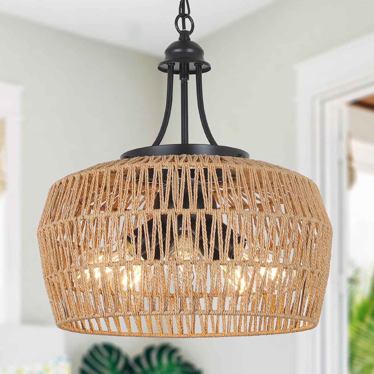 Boho Black Chandelier — 5-Light — Brown