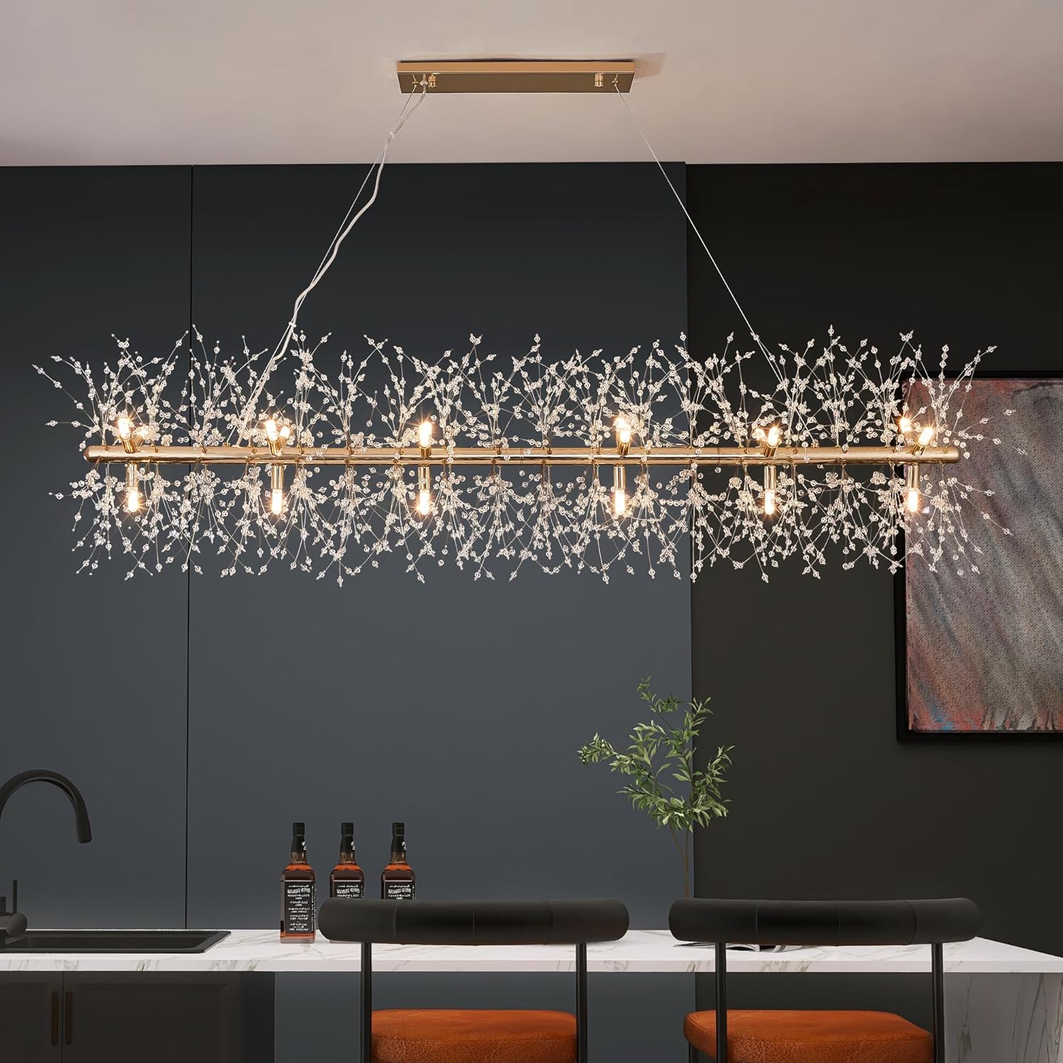Round Luxe Black Chandelier — 6-Light — 59" Firework