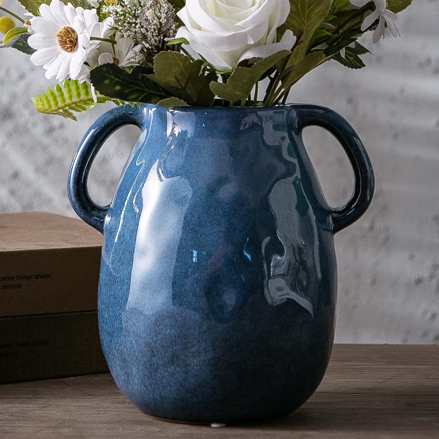 Farmhouse Beige Flower Vase — Blue Ceramic Vase