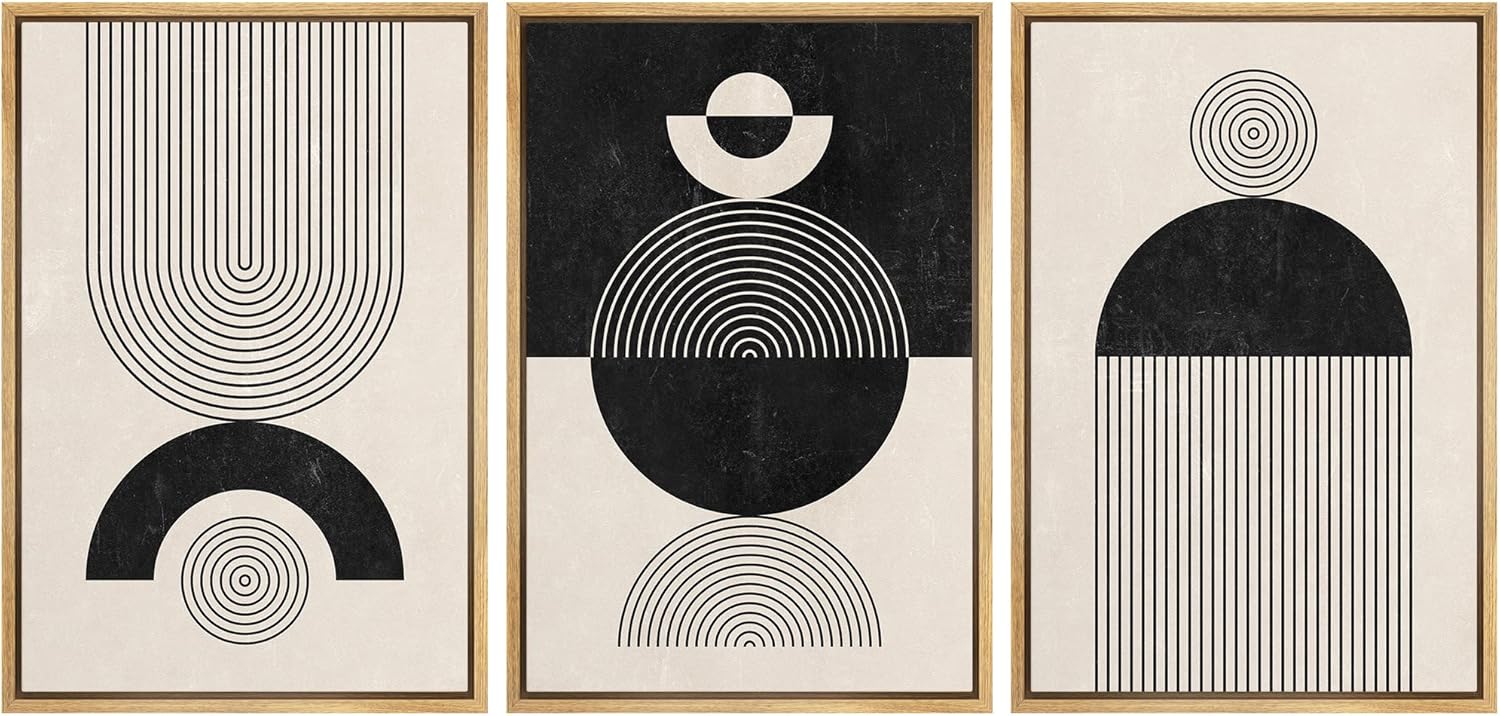 Framed Mid-Century Fabric Wall Art — 24" — 16" x 24" x 3 Panels NATURAL