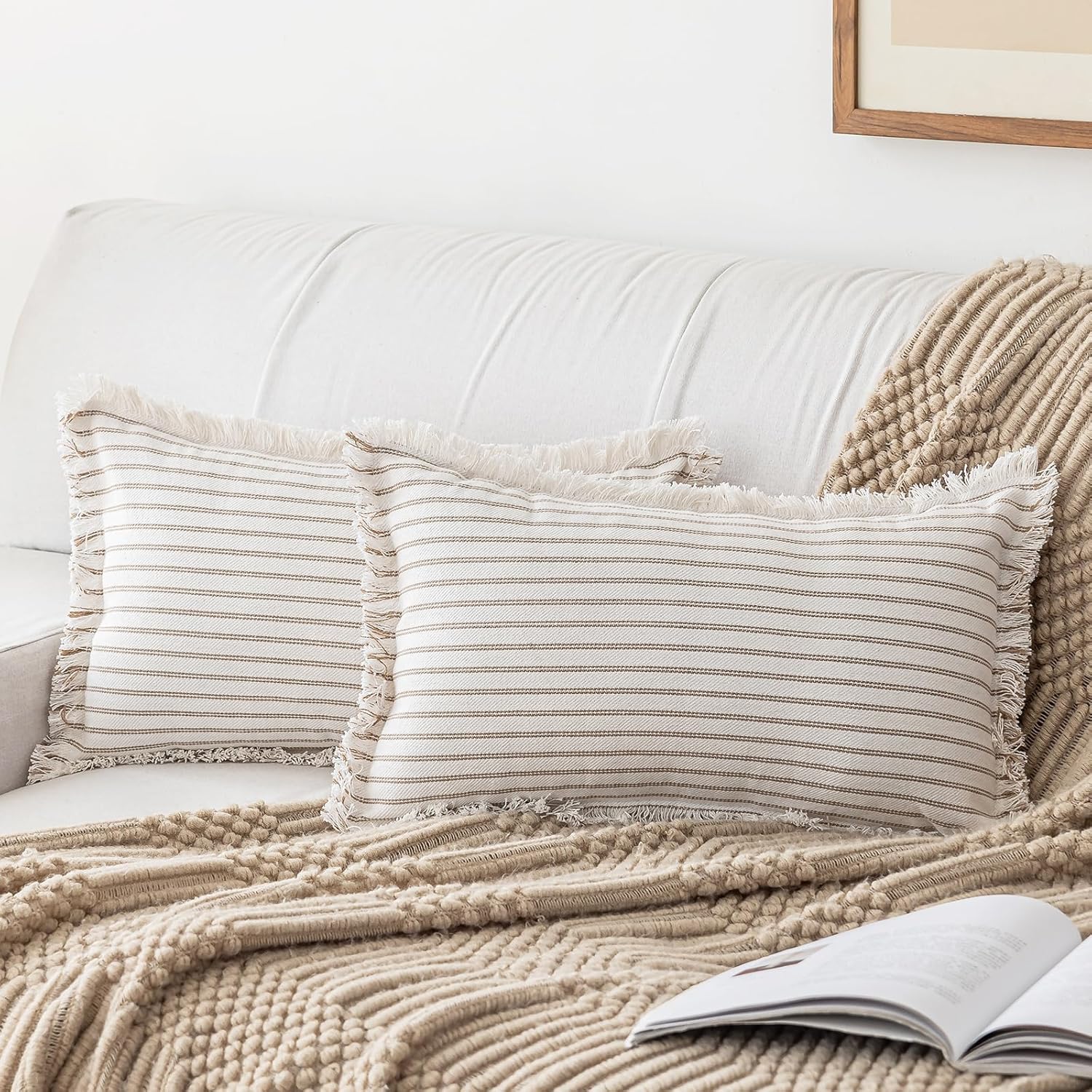 Boho Beige Throw Pillow Cover — 18" — Khaki