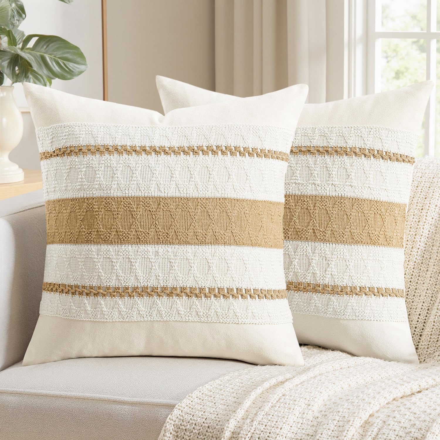 Boho Beige Pillow Cover — 18" — 18" x 18" (Pack of 2)