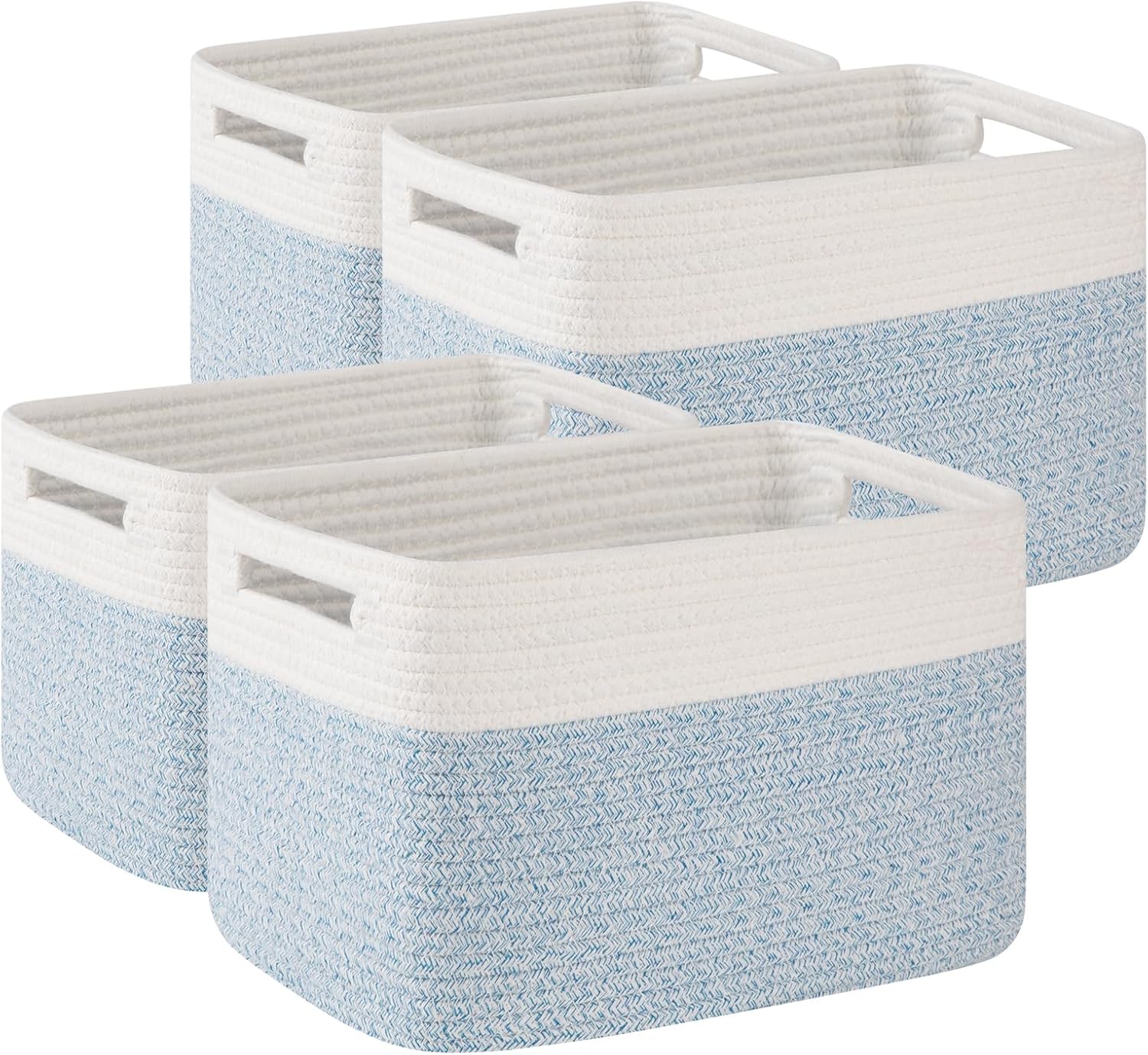 Boho Black Woven Basket — 13" — Light Blue & White