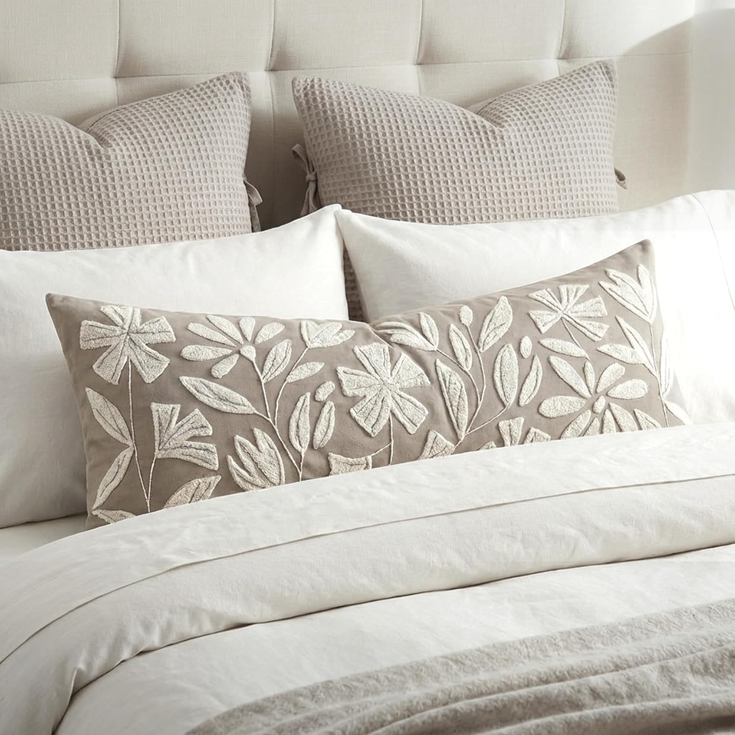 Lumbar Boho Beige Throw Pillow Cover — 20" — 36" x 14" (Pack of 1)