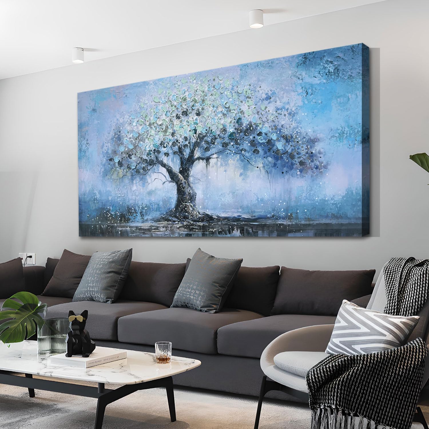 Framed Modern Blue Canvas Wall Art — 40" — 58"L x 29"W