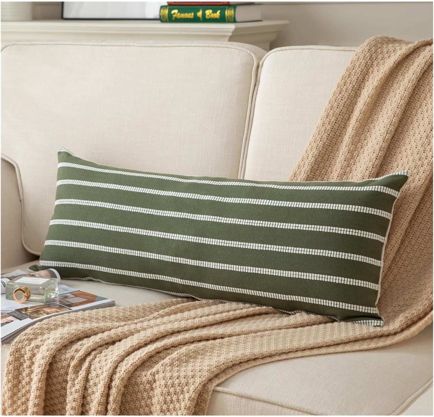 Boho Beige Throw Pillow Cover — 20" — Green
