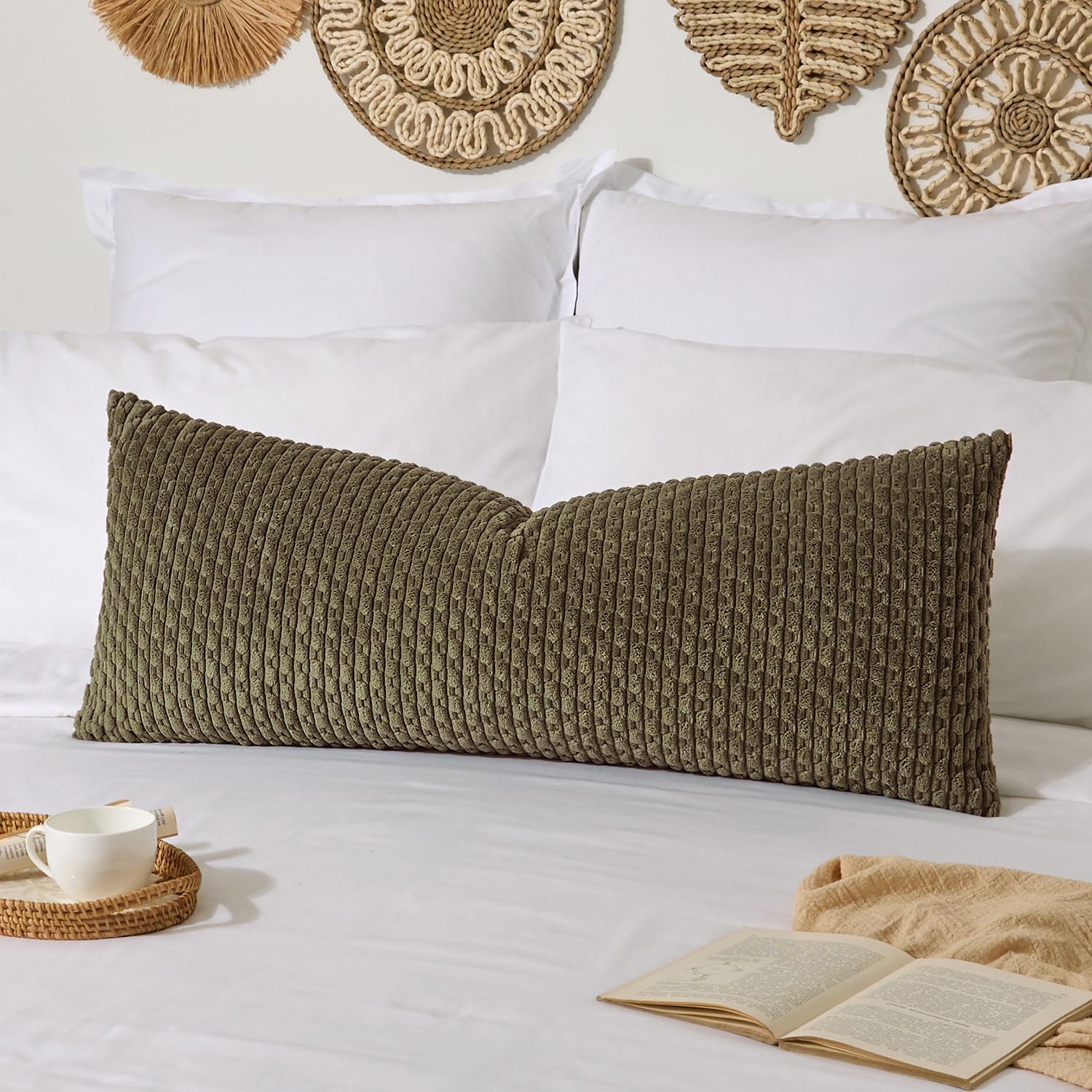 Lumbar Boho Beige Throw Pillow Cover — 36" — 54" x 20" (Pack of 1)