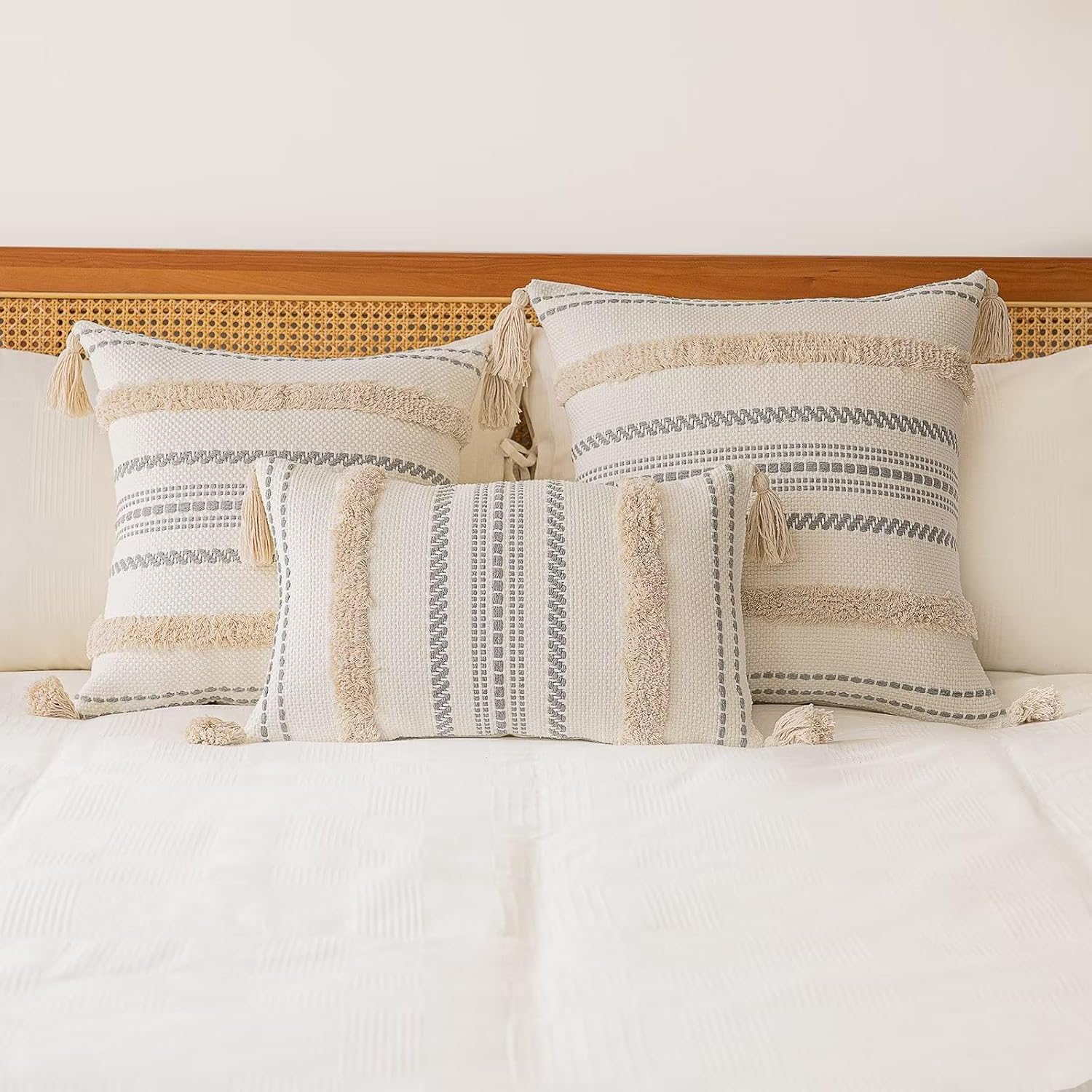 Tufted Boho Beige Throw Pillow Cover — 18" - View 5