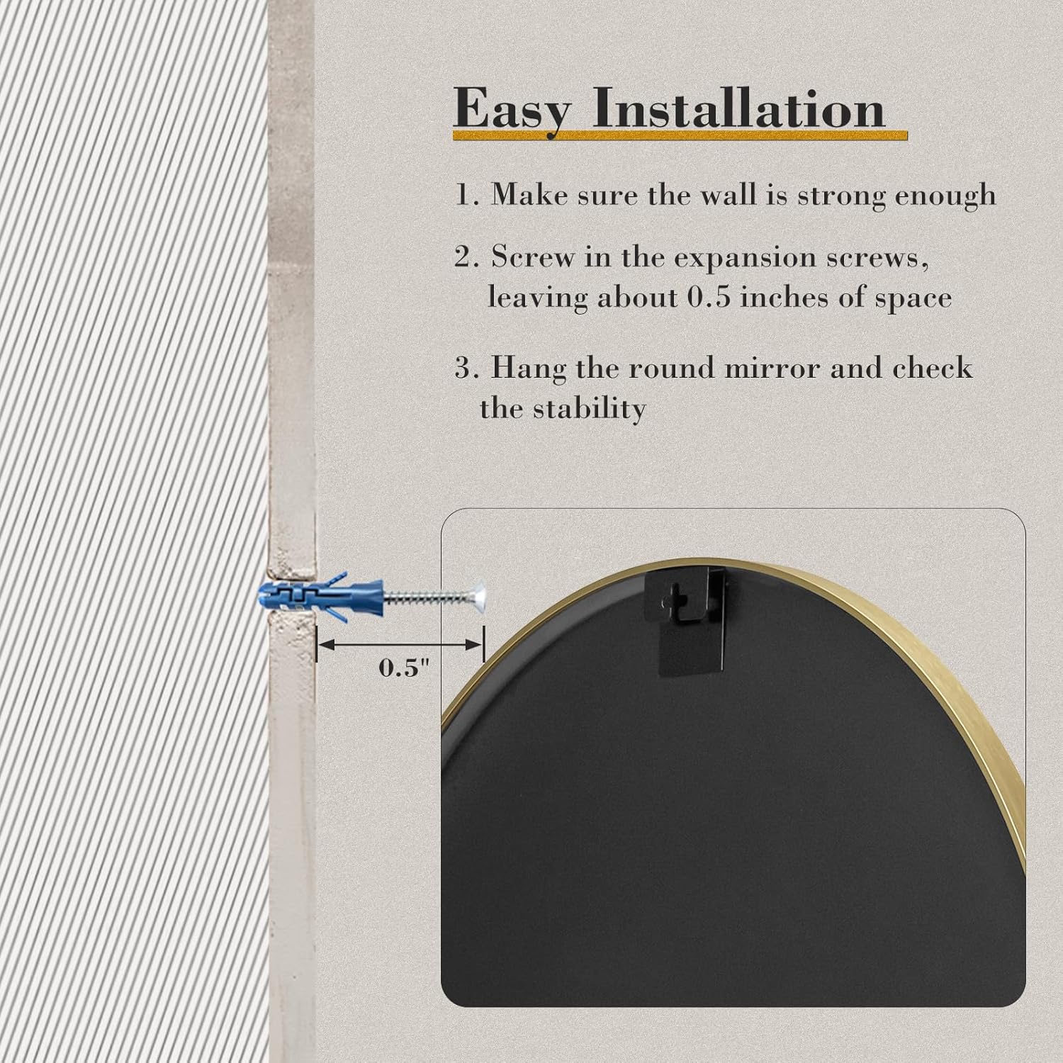 Round Luxe Black Wall Mirror — 20.2" - View 8