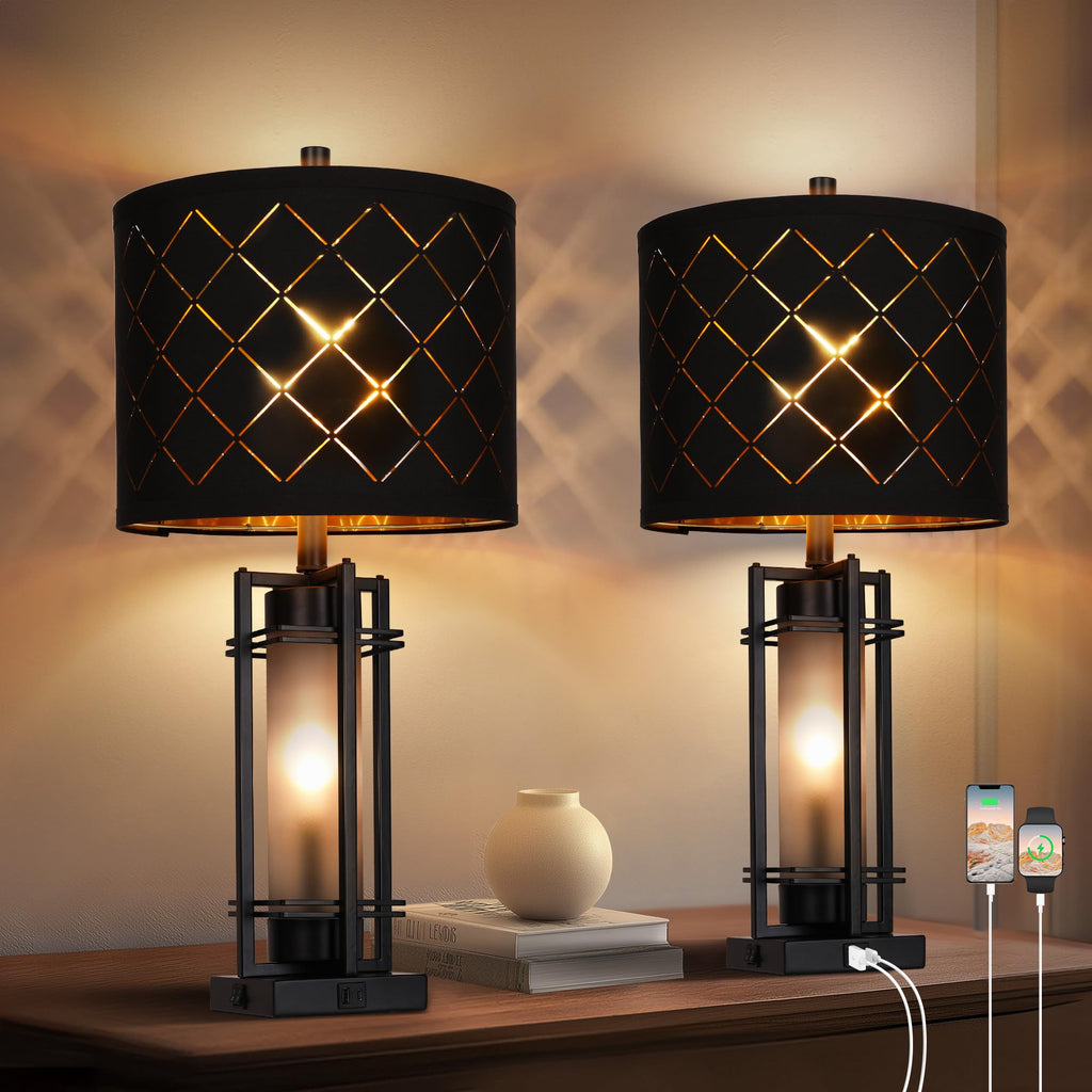USB Modern Metal Bedside Lamp — Set of 2