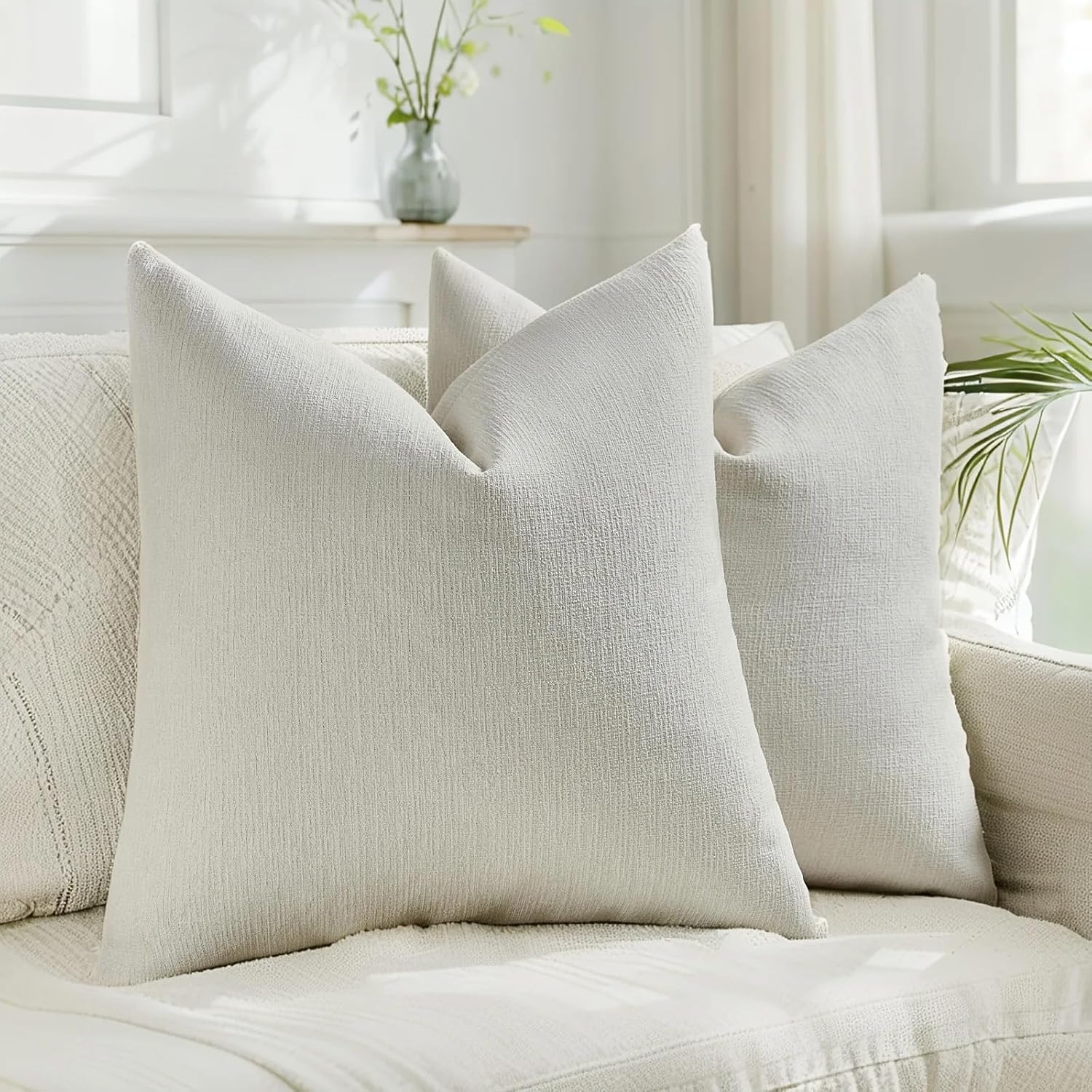 Linen Boho Beige Pillow Cover — 18" — Cream