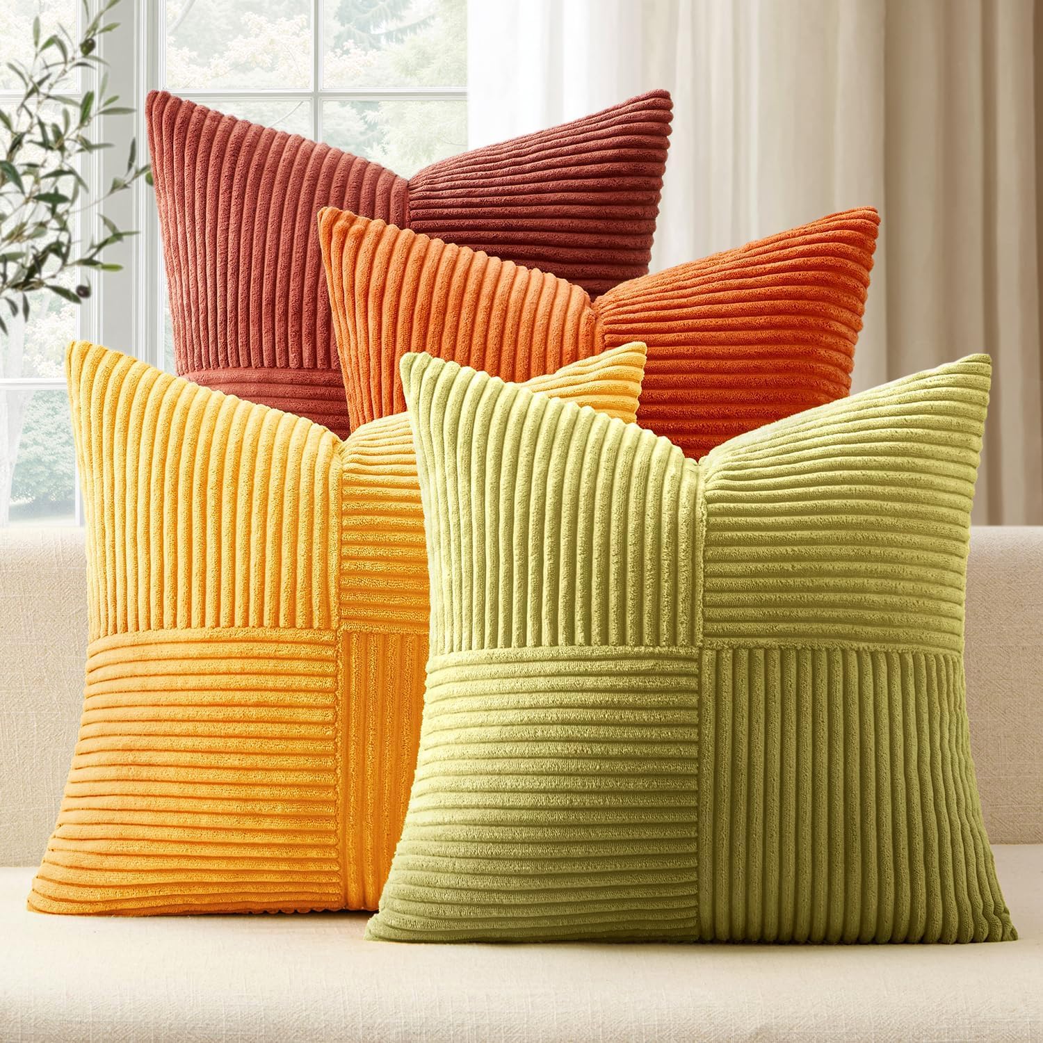 Boho Beige Cushion Cover — 20" — Yellow Orange