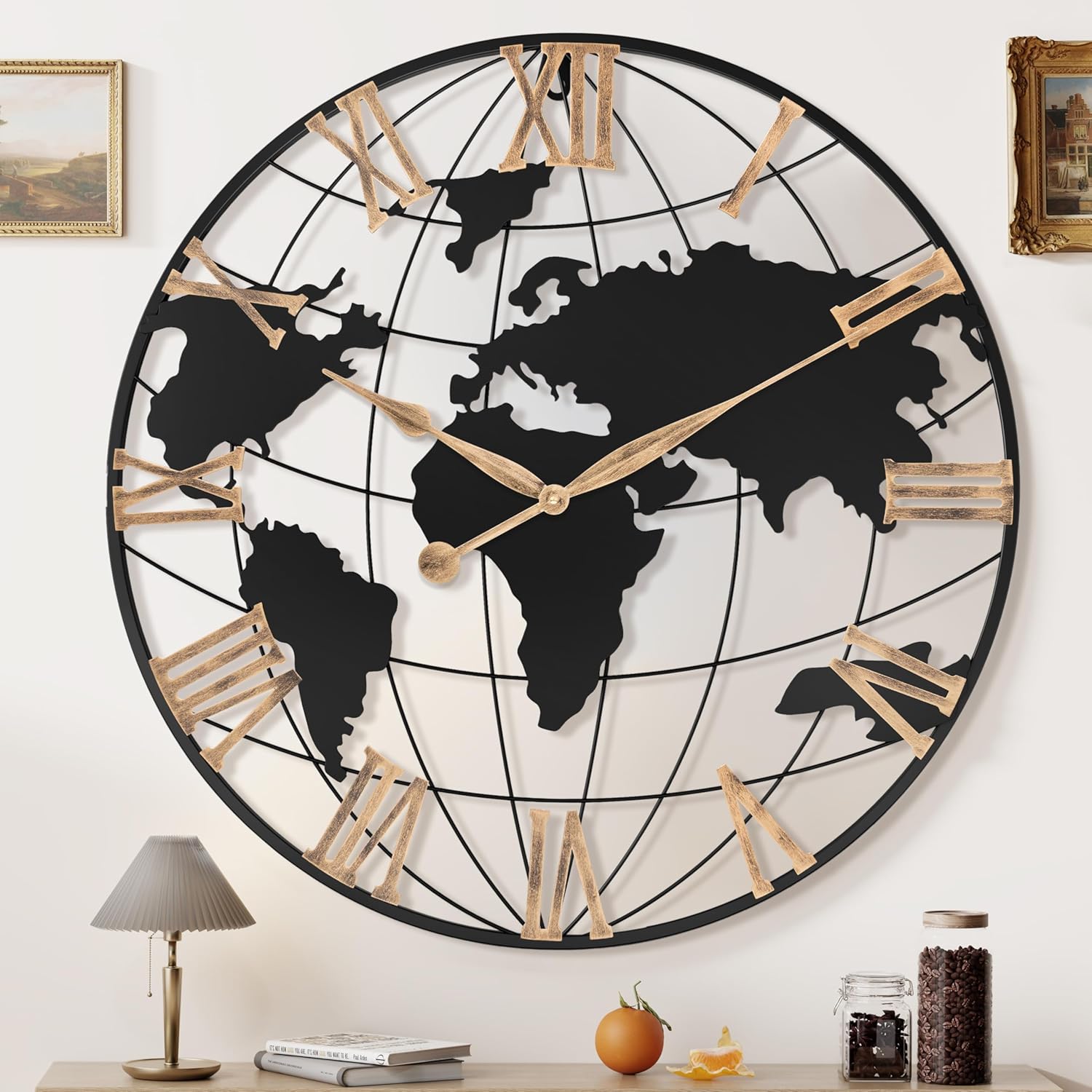 Vintage Luxe Black Wall Clock — 24" — Gold Roman