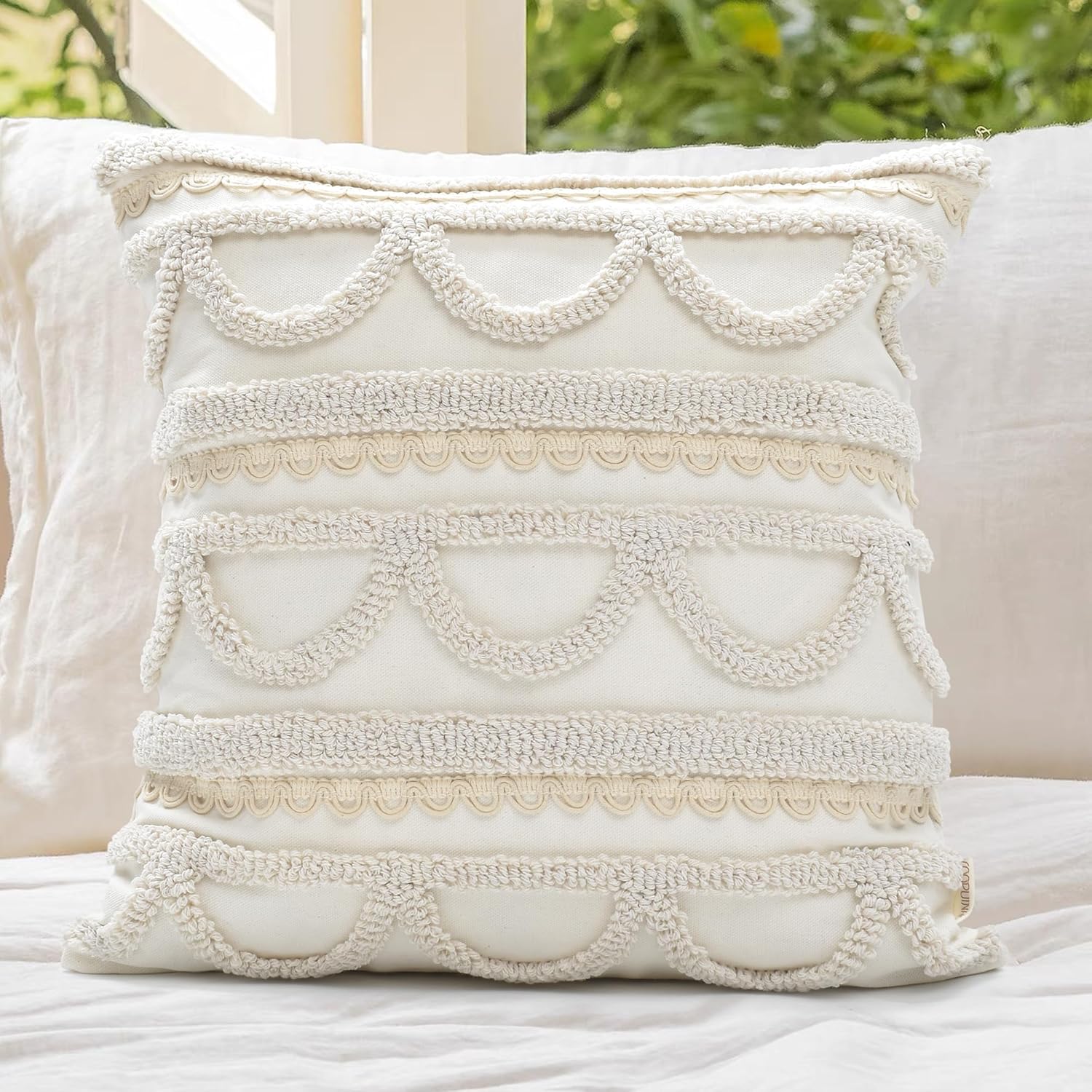 Tufted Boho Beige Throw Pillow Cover — 18" — Boho Beige