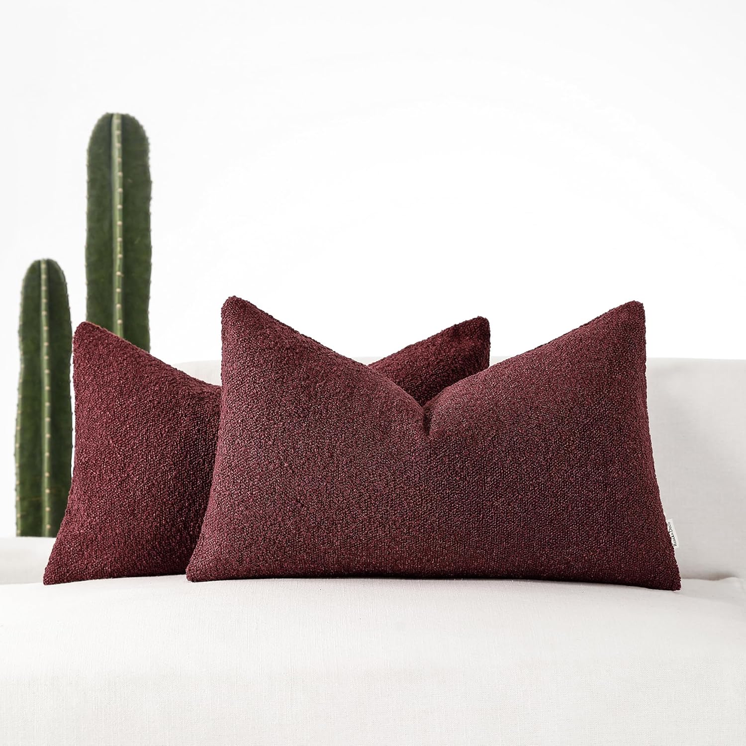 Boucle Beige Throw Pillow Cover — 22" — Burgundy