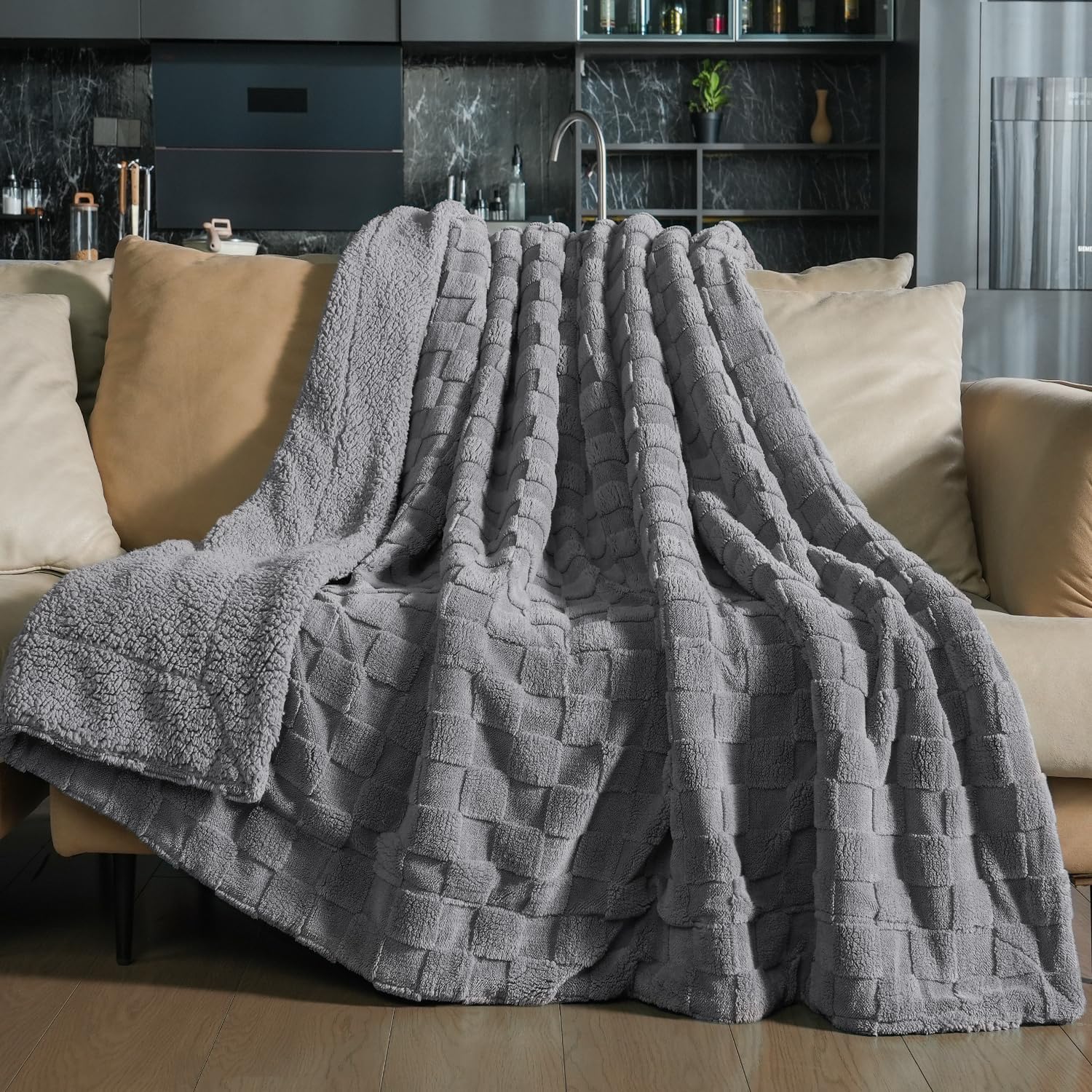 Beige Throw Pillow — 50" — Grey