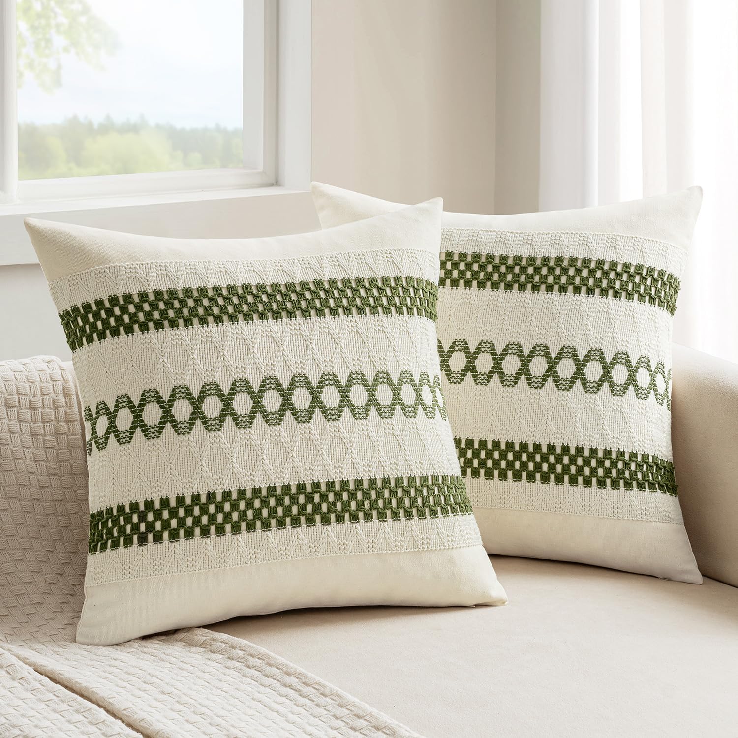 Boho Beige Pillow Cover — 16" — 20" x 20" (Pack of 2)