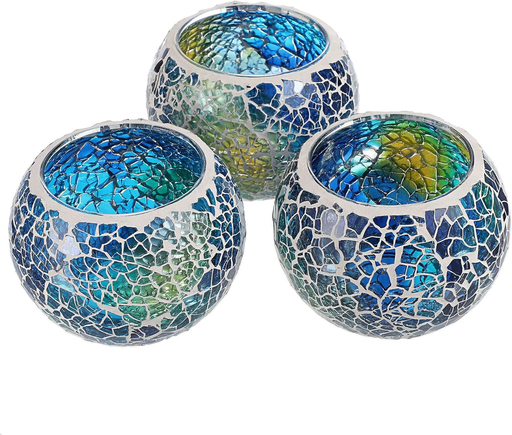 Round Blue Pillar Candle — Set of 3 — Blue